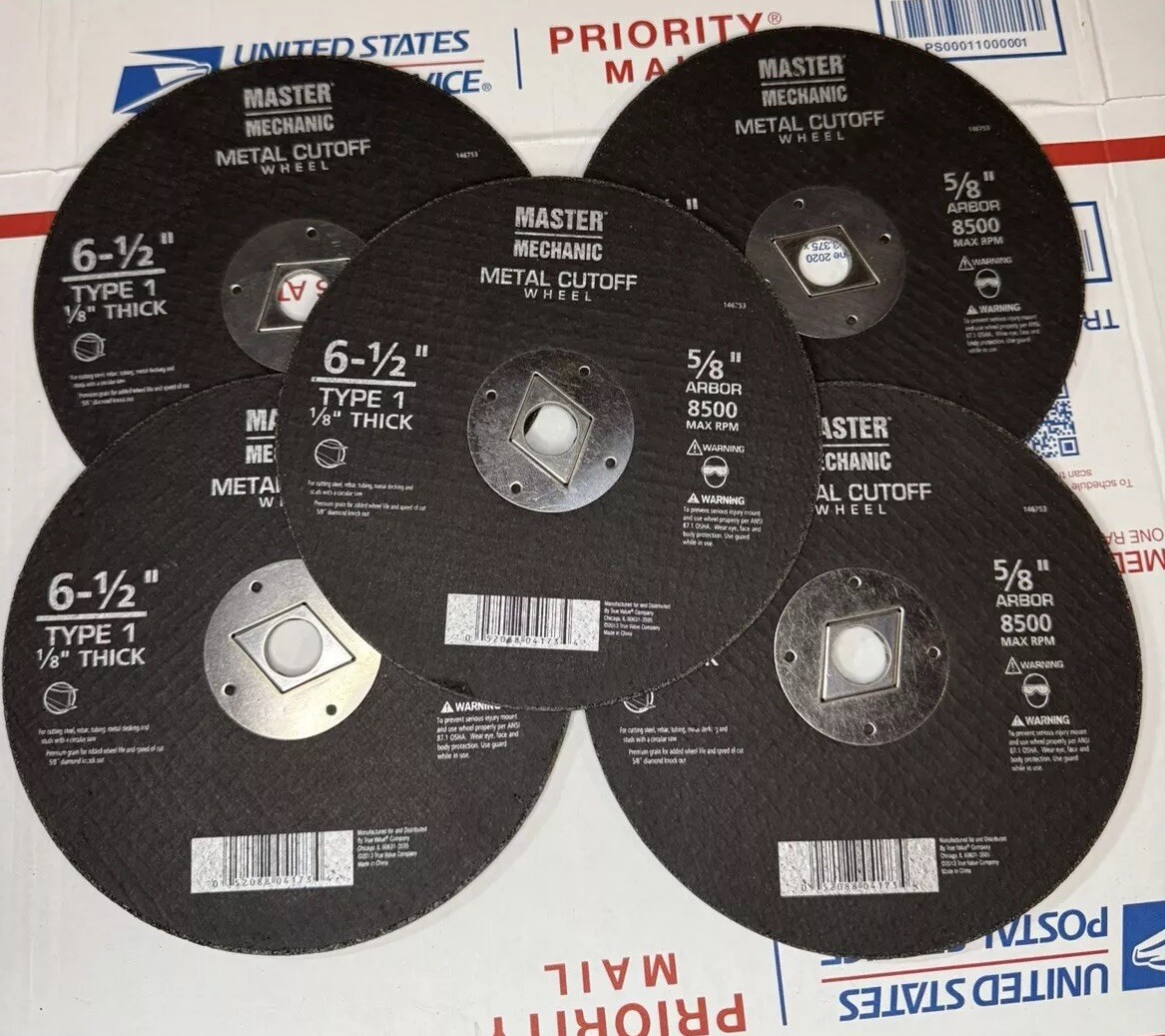Master Mechanic 6-1/2” Metal Cutoff Wheel for Angle Grinder Set of 5 NEW