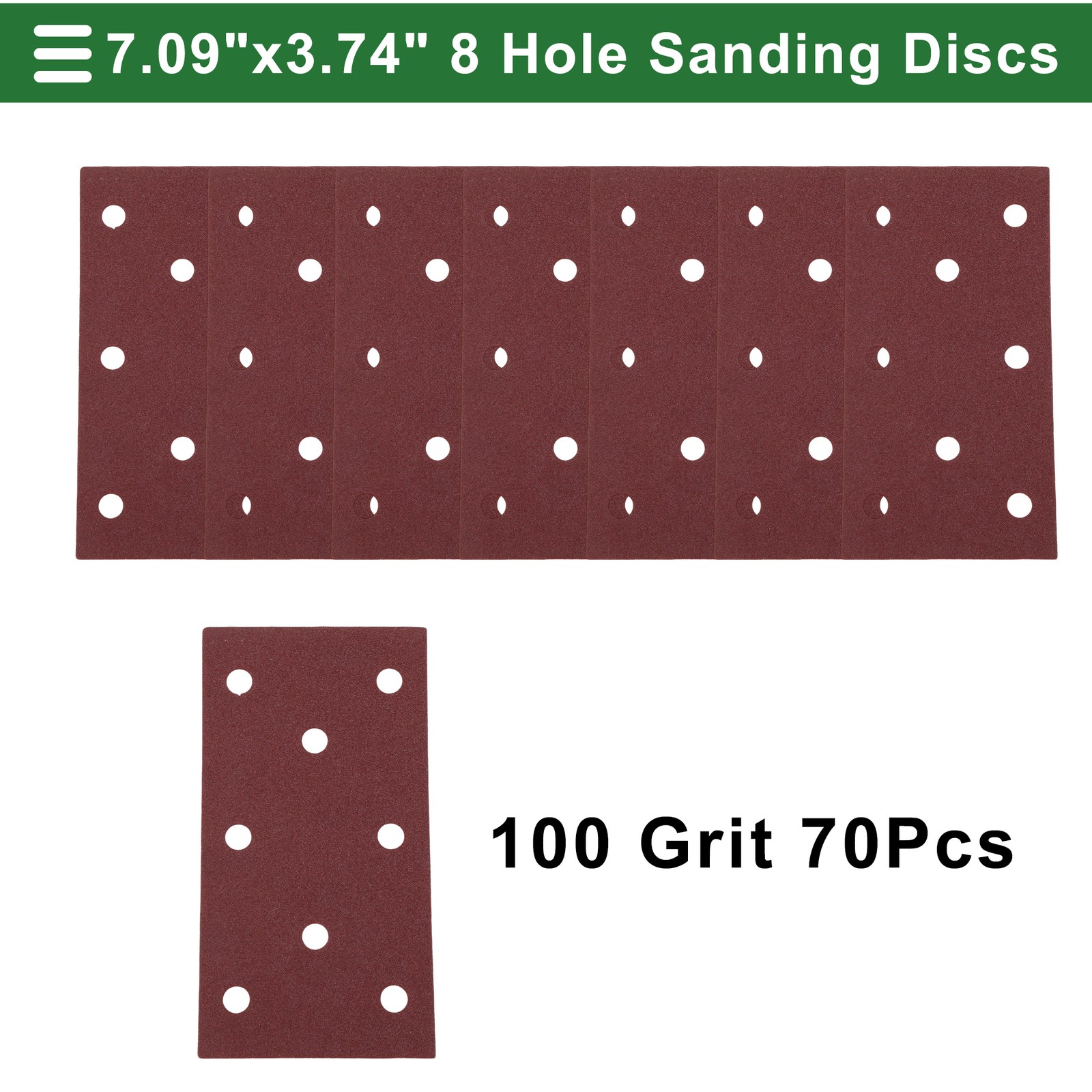 70 Pcs Sandpaper 8 Hole 100 Grit 180x95mm Aluminum Oxide Red