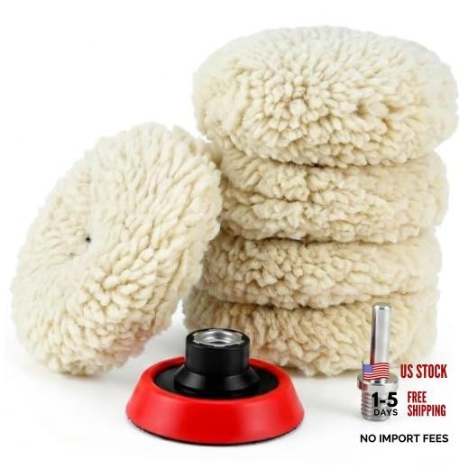 Wool Polishing Pad Set, 5PCS 3 Inch 75mm Buffing Pads with Hook and Loop