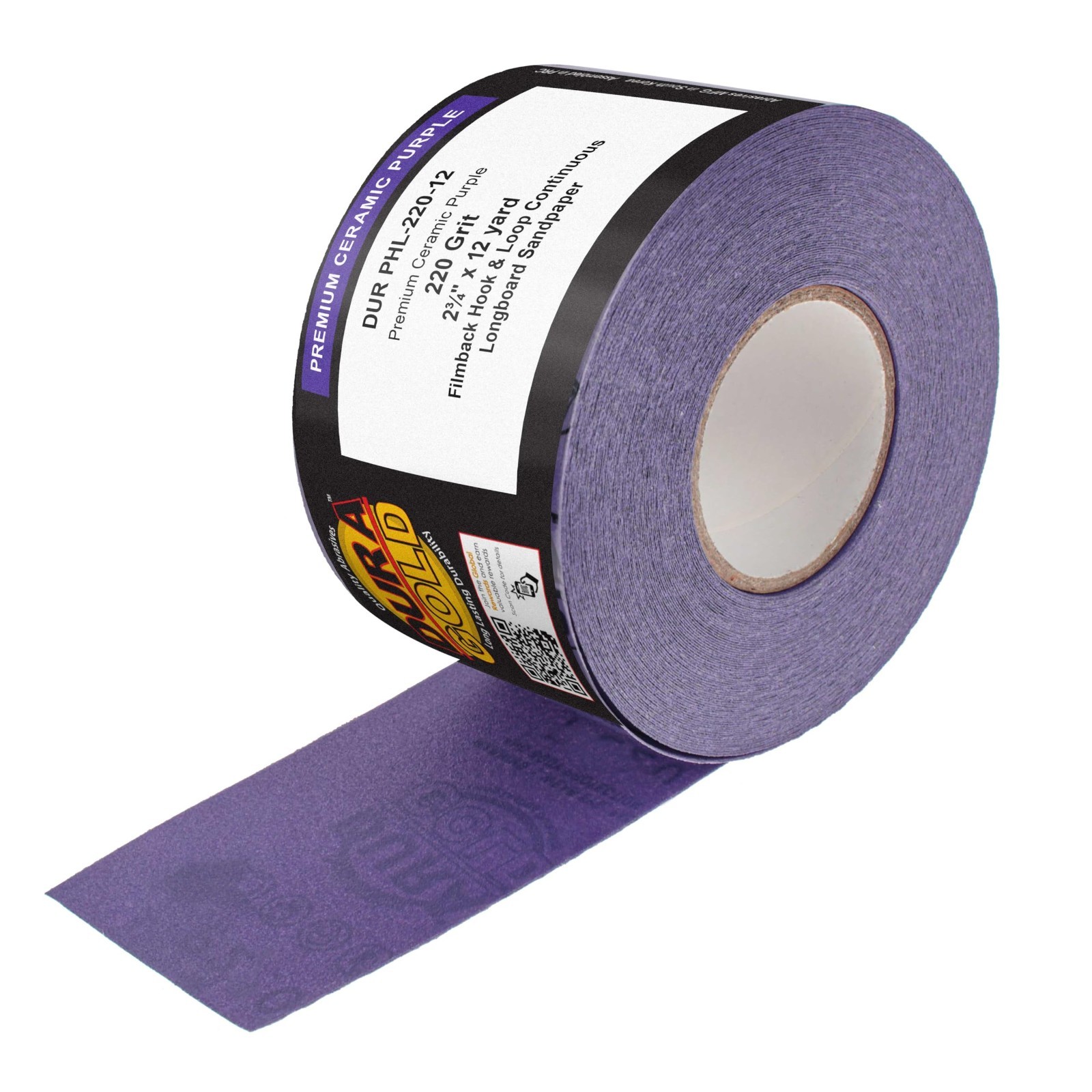 Premium 220 Grit Purple Ceramic Longboard Sandpaper Roll – 2-3/4″ x 12 Yards, Ho