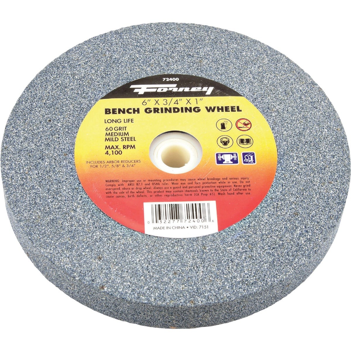 Forney 6 In. 3/4 In. Adjustable – 1/2″, 5/8″, 3/4″, 1″ Bench Grinding Wheel