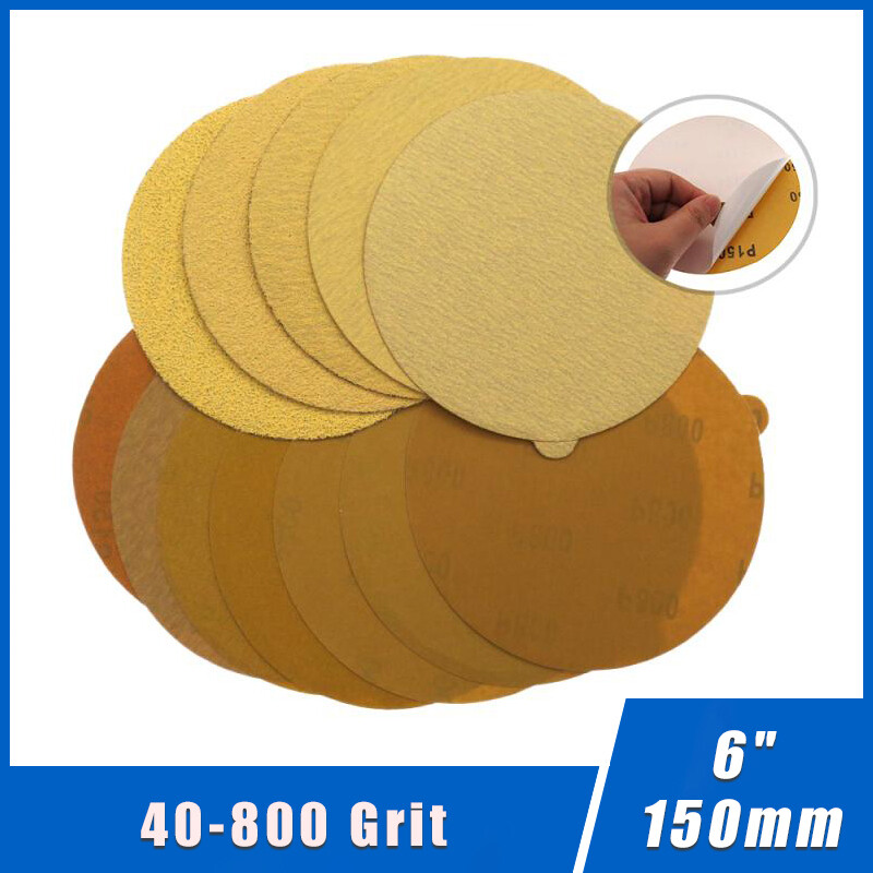 6″ 150mm Self Adhesive Yellow Sanding Discs Sticky Backed Sandpaper 40-800 Grit