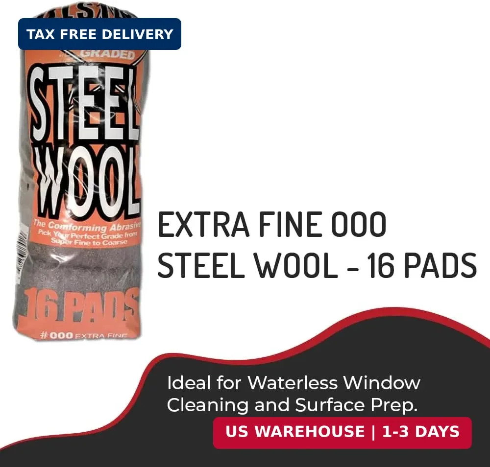 Hi-Tech 000 Extra Fine Steel Wool Pads (16 Pack) – Ultra-Fine Scratch-Free Surfa