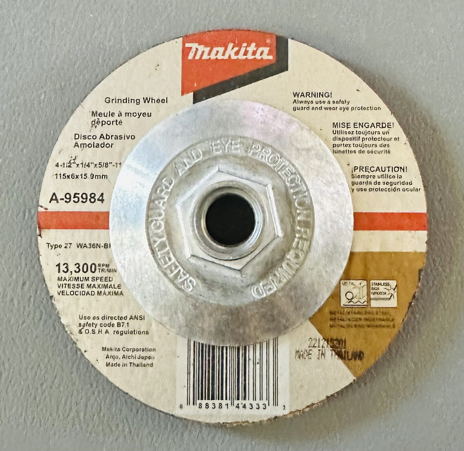 Makita 4-1/2 In. X 1/4 In. X 5/8-11 In. Inox Grinding Wheel, 36 Grit