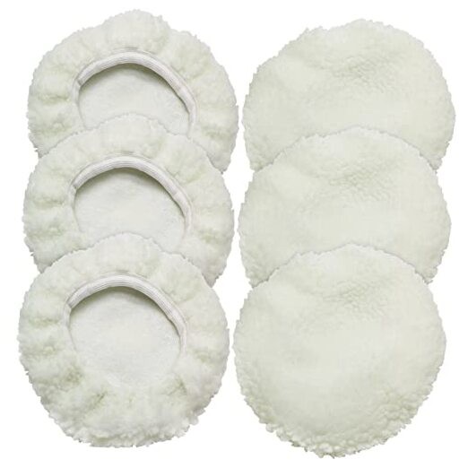 6 PCS Car Polishing Bonnet Buffing Pad Lamb 9-10 Inch White (Lamb Fleece)