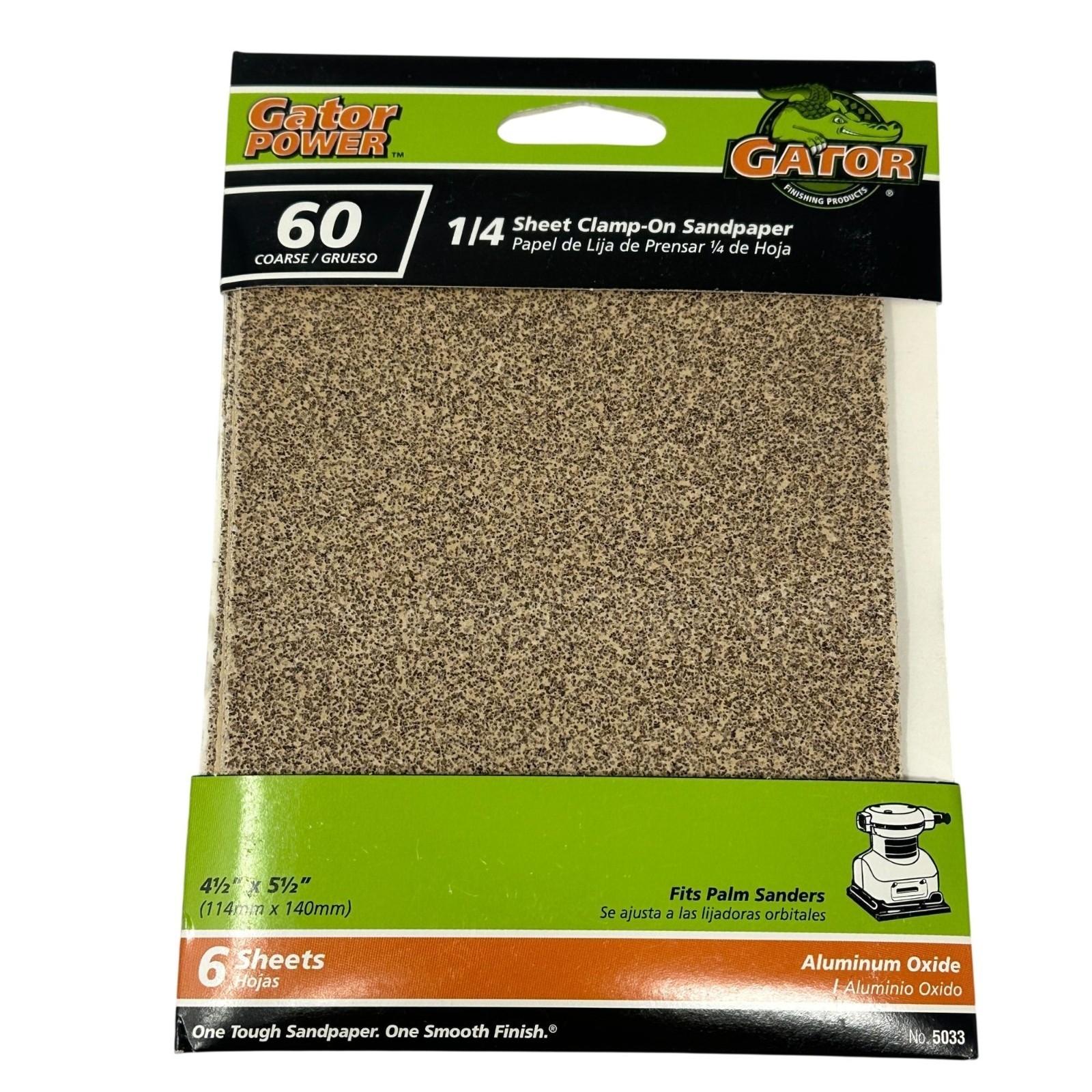 Gator Power 1/4 Sheet Clamp-On Sandpaper 60 150 Grit 4.5 x 5.5 Alum Oxide