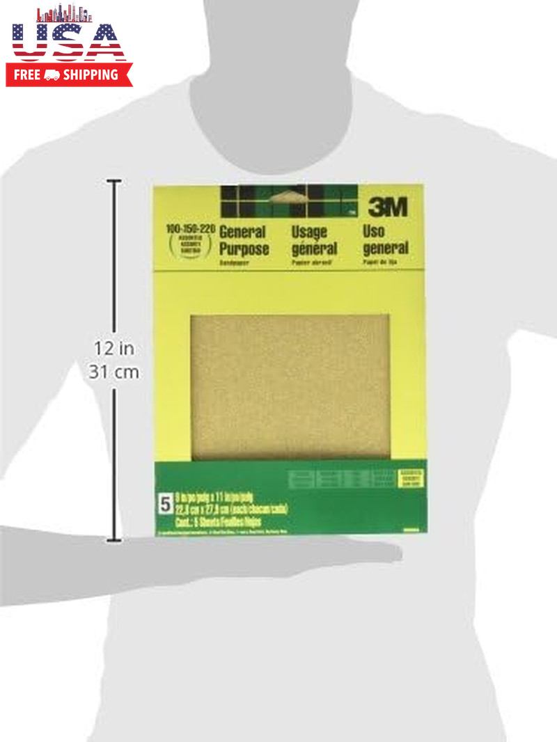 Aluminum Oxide Sandpaper, 5 Sheets, Assorted Grit 100-150-220, 9-In X 11-In, Mul