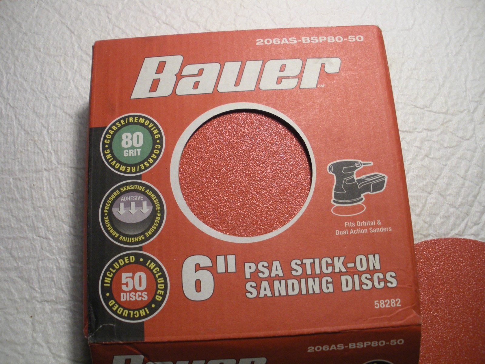 45 pc BAUER 6 in., 80-Grit PSA stick on sanding disc