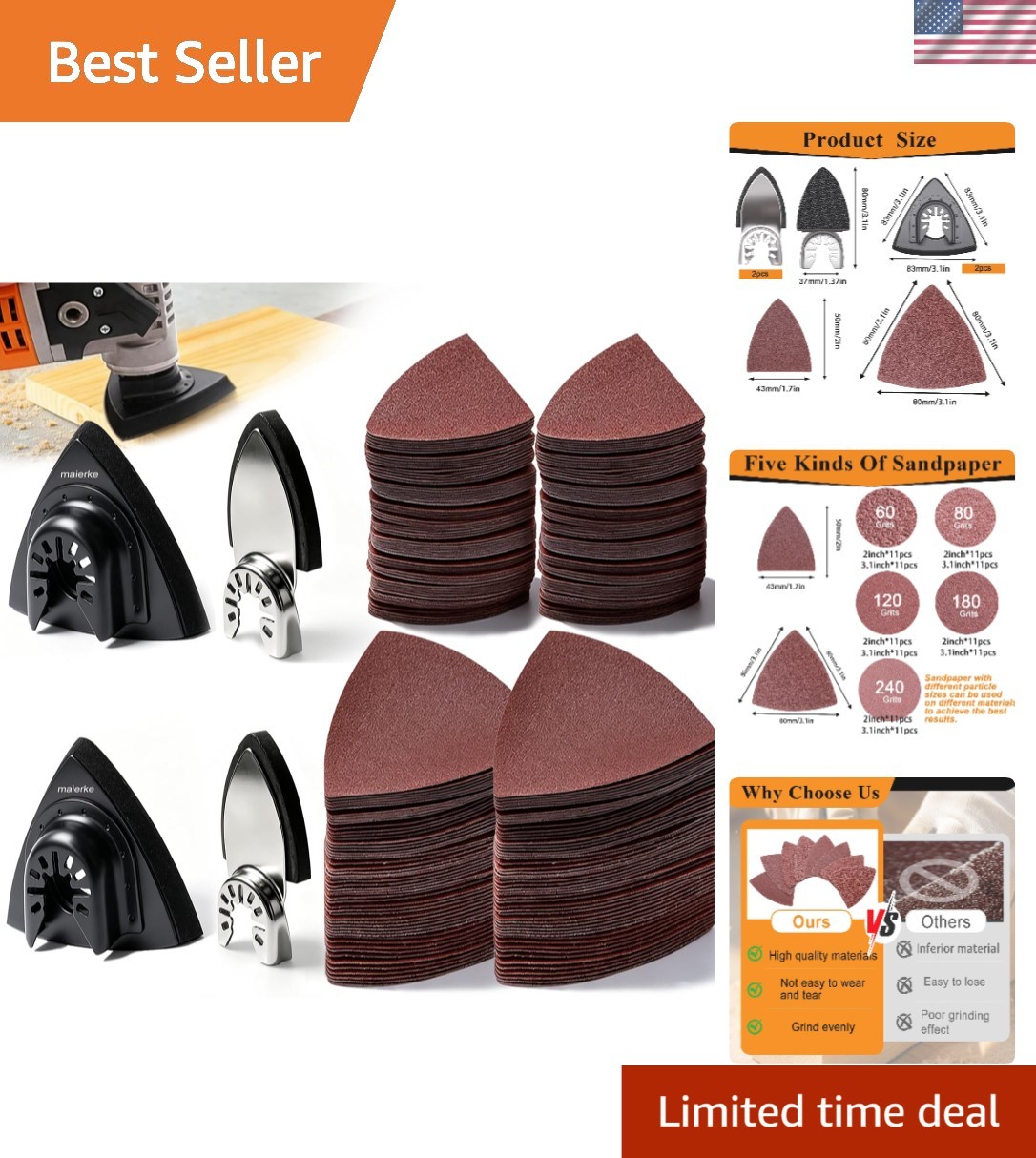 Versatile 114PC Sandpaper Set with Triangle & Finger Pads for Multiple Tools