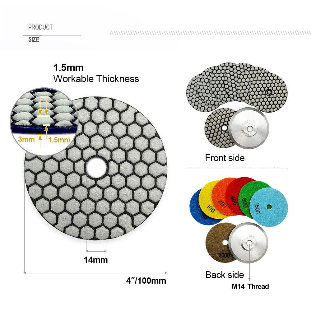 Sanding Disc Dry Diamond Polishing Pad 4″/100mm for Tile Stone Granite 7pcs /set