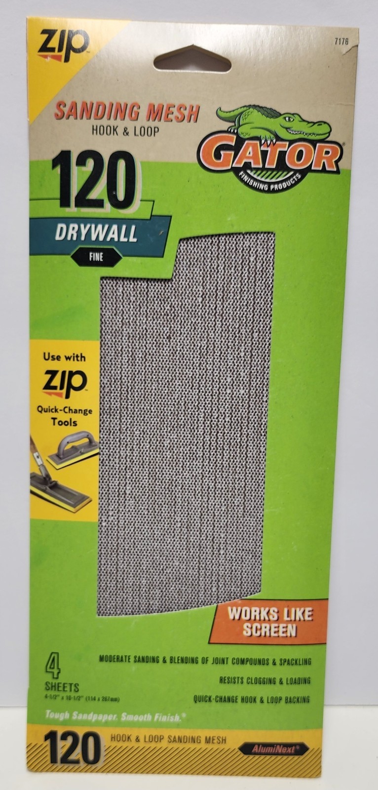 2 Packs Zip Gator Hook Loop Sanding Mesh 120 Drywall Fine 4.5”x10.5” 7176 4shee