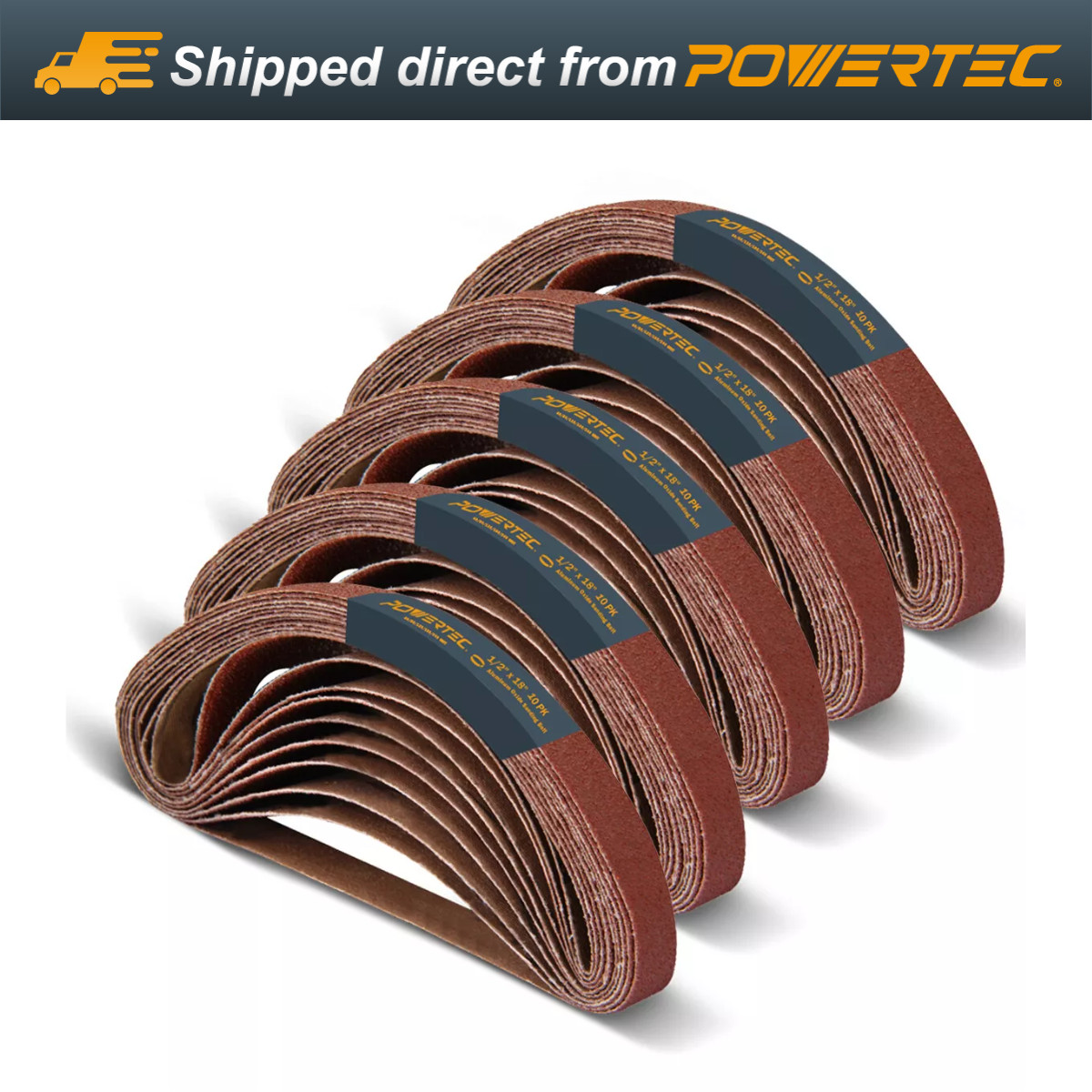 50PK-1/2 x 18″ Abrasive Sanding Belt 10 each of 40/80/120/180/240 Grits belts