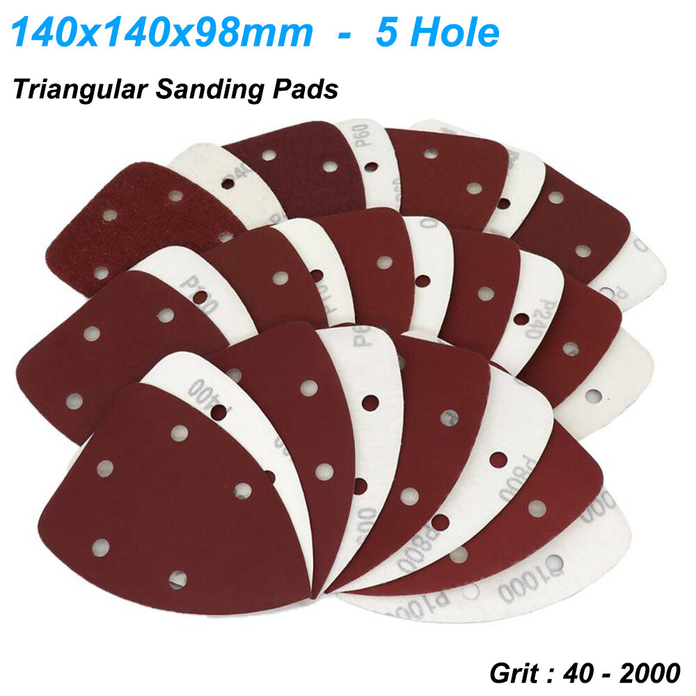 5 Hole Hook & Loop Red Sanding Pads 140x140x98mm Triangular Sand Paper 40#-2000#