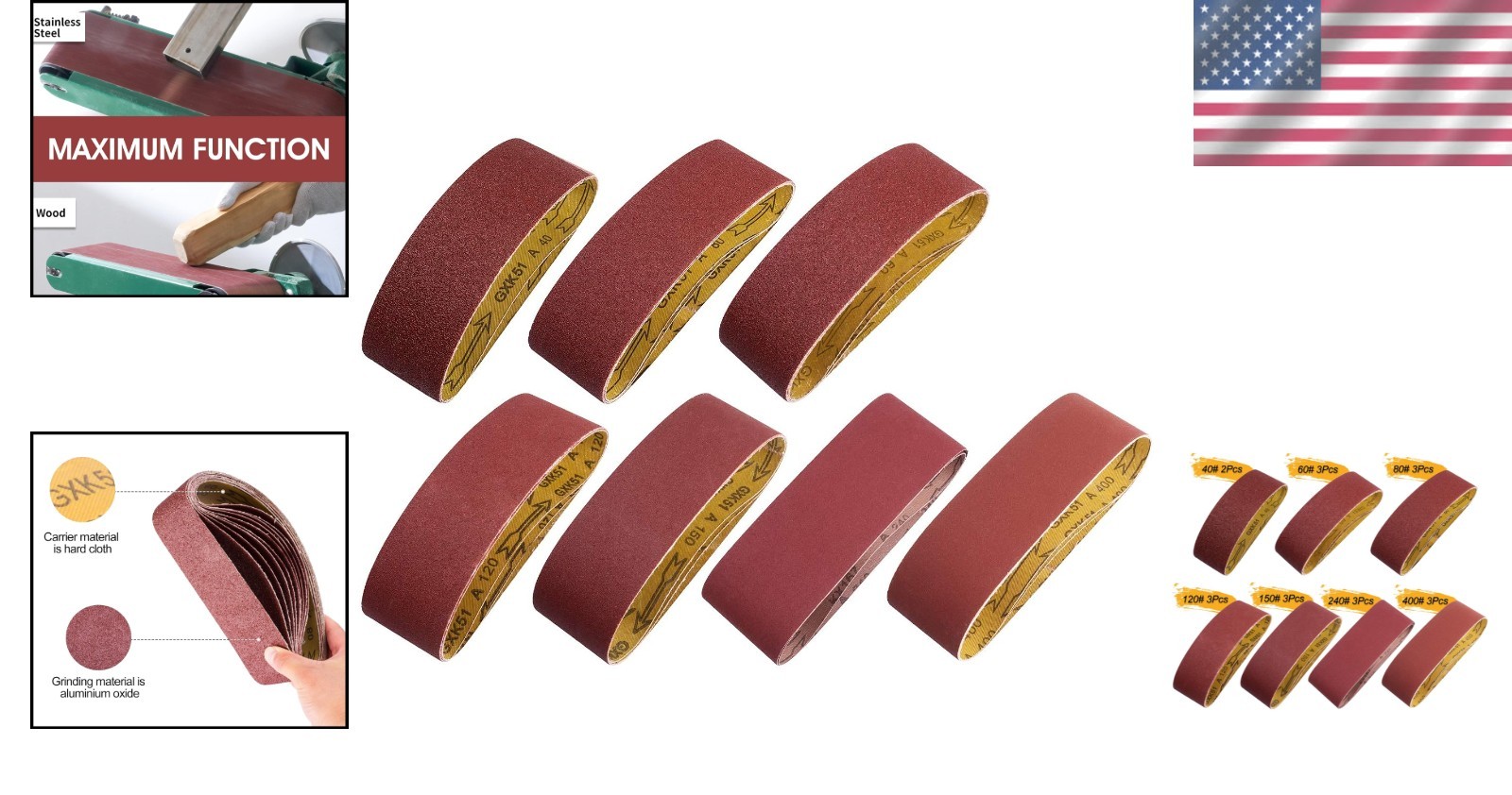 Versatile Set of 20 Sanding Belts 3×21 in Aluminum Oxide for All Applications