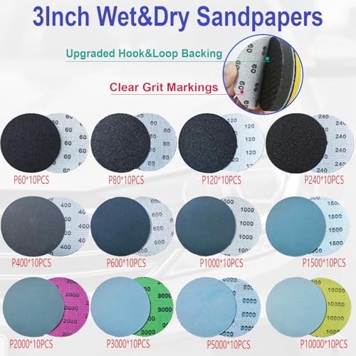 137Pcs Sanding Disc Polishing Kit, Headlight Restoration Kit, 60-10000 3 Inch