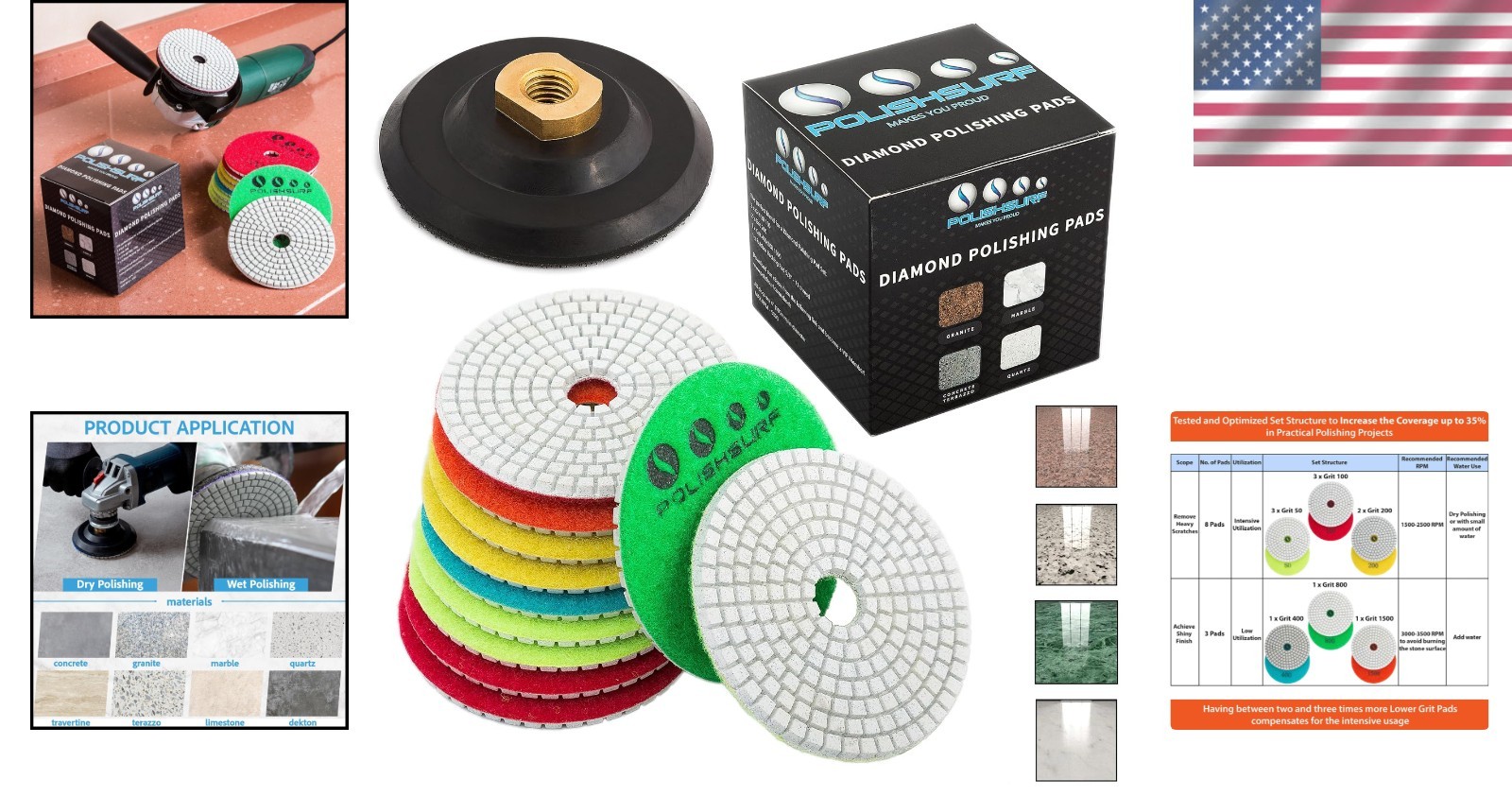 4 Inch Diamond Polishing Pads Set for Granite Marble