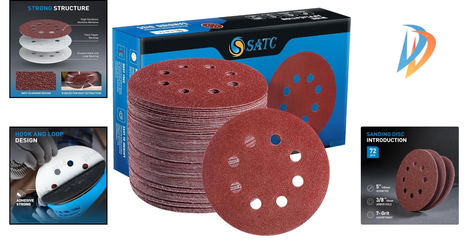 72 Count 5-Inch Hook and Loop Sanding Discs for Orbital Sander – Assorted Grits
