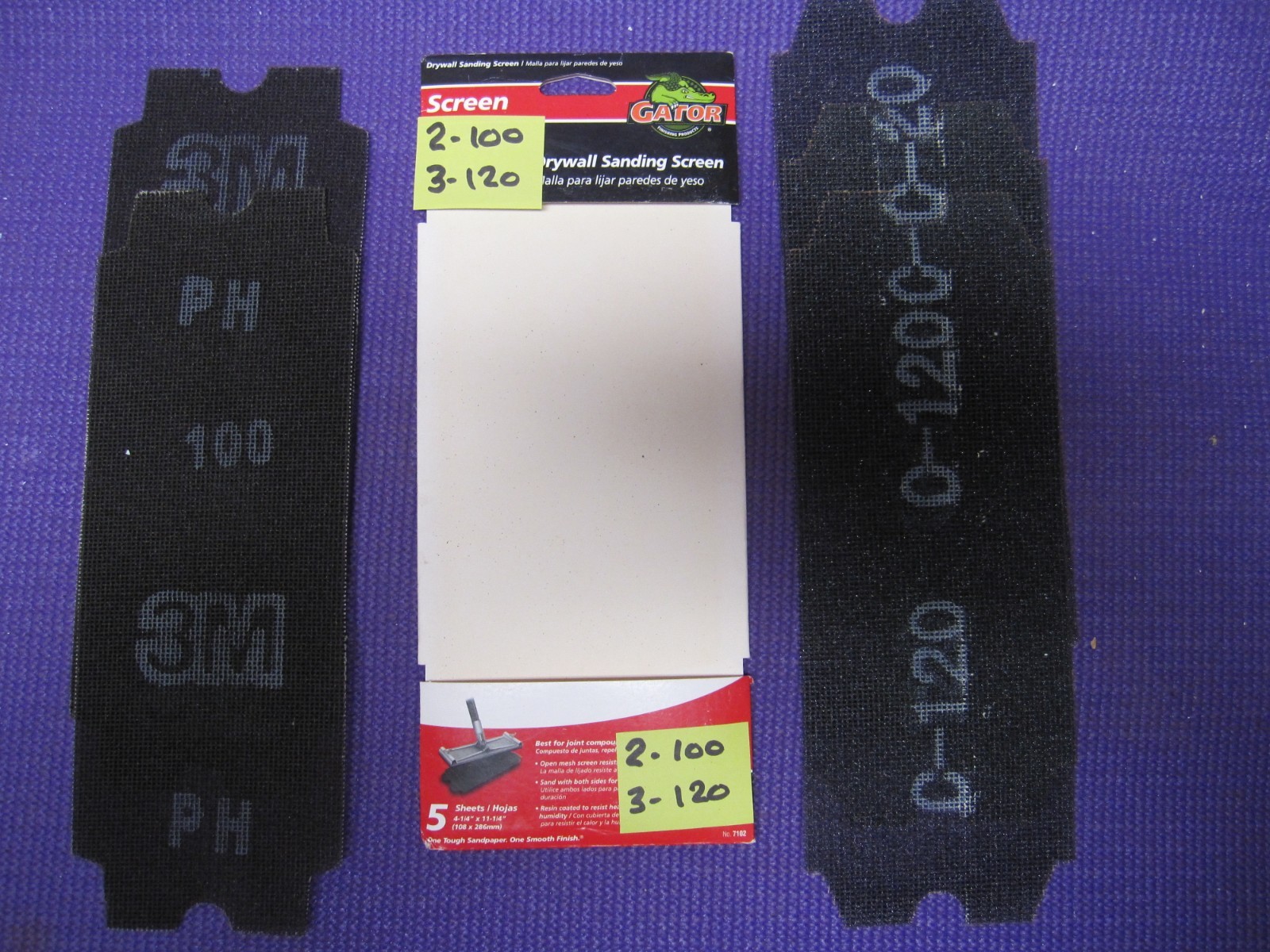 DRYWALL SANDING SCREEN ASSORTMENT, 100 & 120 GRIT, 5 PCS, NEW
