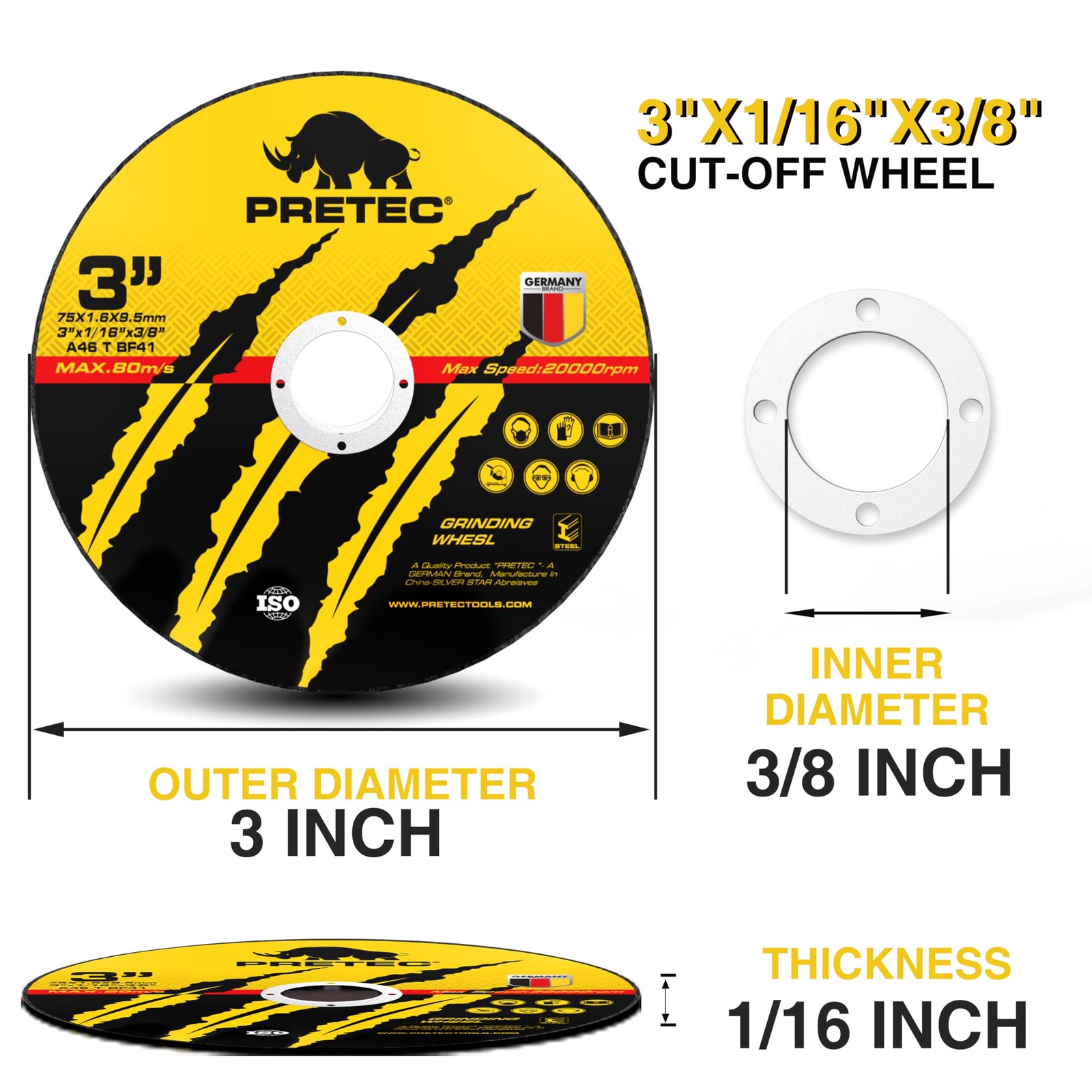 PRETEC Cut Off Wheels 27Pcs, 3 Inch Die Grinder with 3 inches