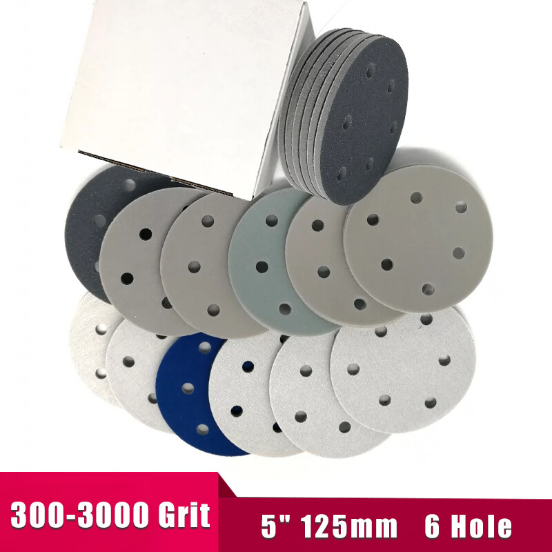 5″ 125mm 6 Hole Wet And Dry Sponge Sandpaper Sanding Discs Pads 300-3000 Grit