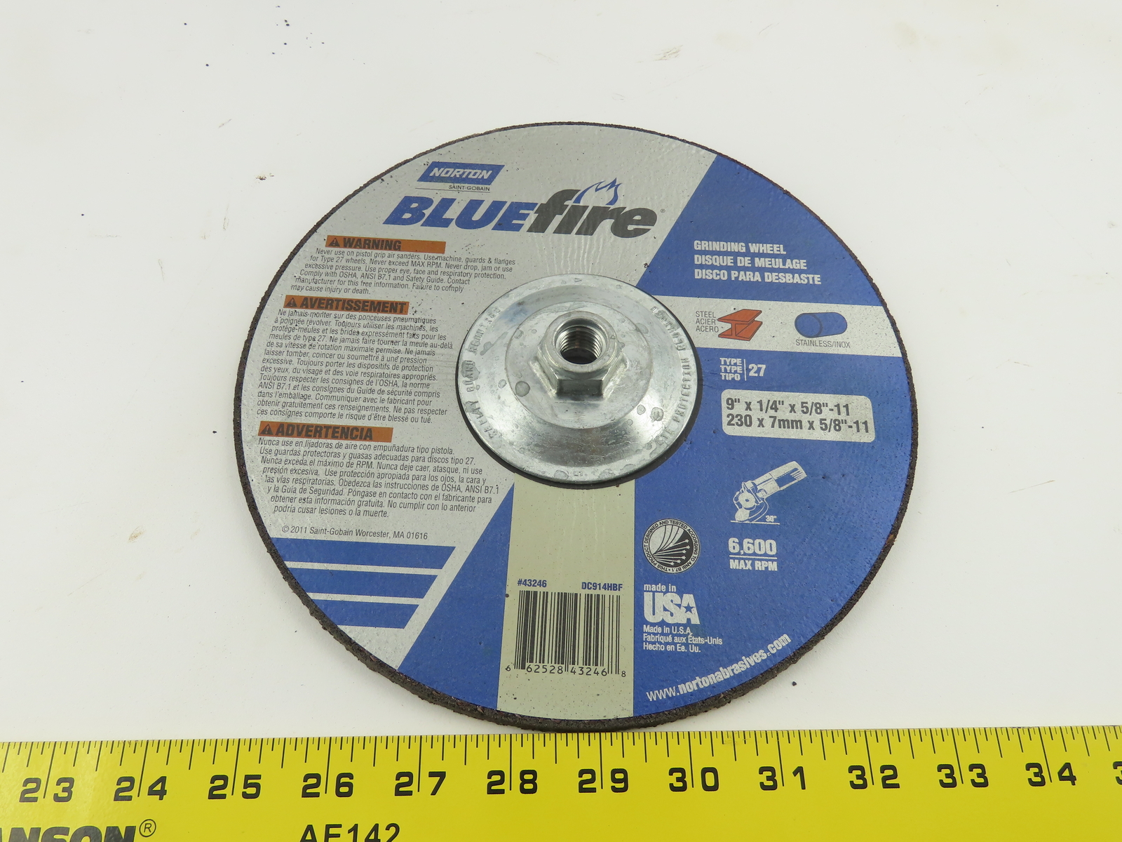 Norton 43246 BlueFire 9″x1/4″ 5/8″-11 Type 27 Grinding Cutting Wheels Case of 10