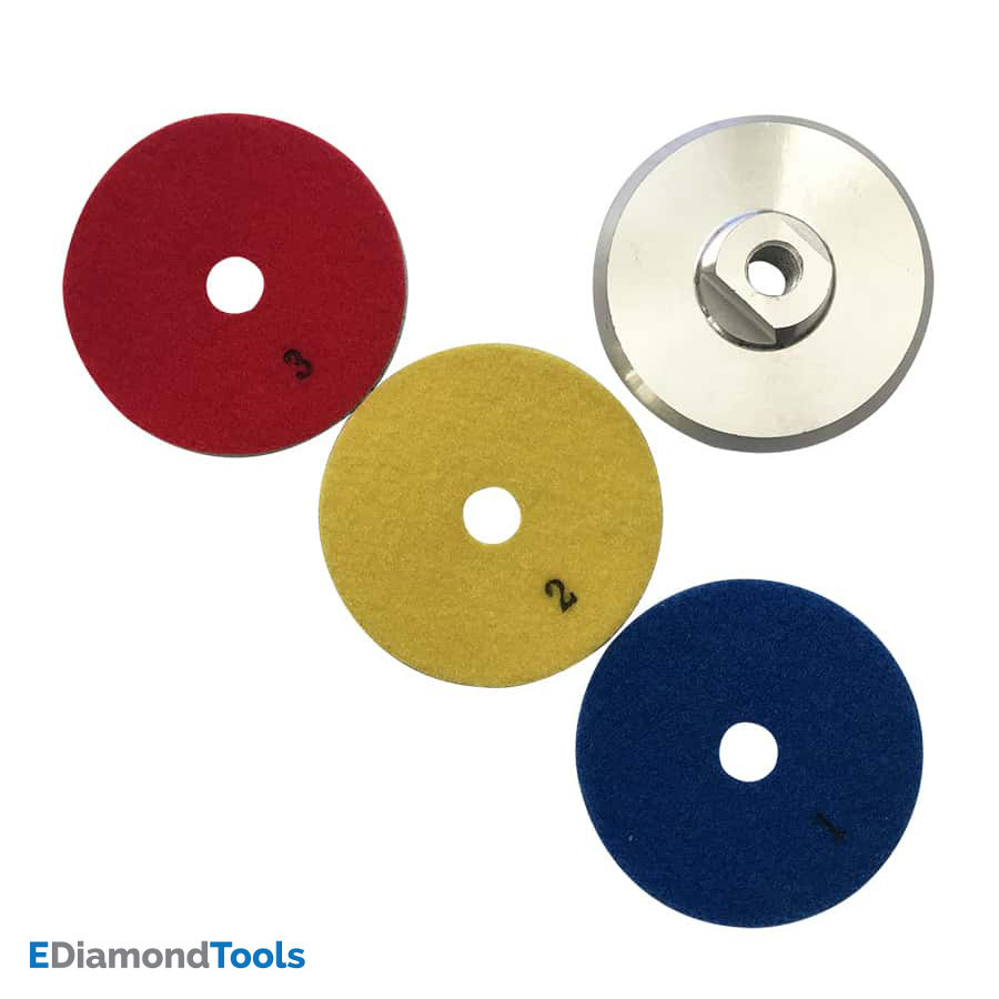3 Step Stone Polishing Pads for Granite, Travertine, Marble w Aluminum Backer