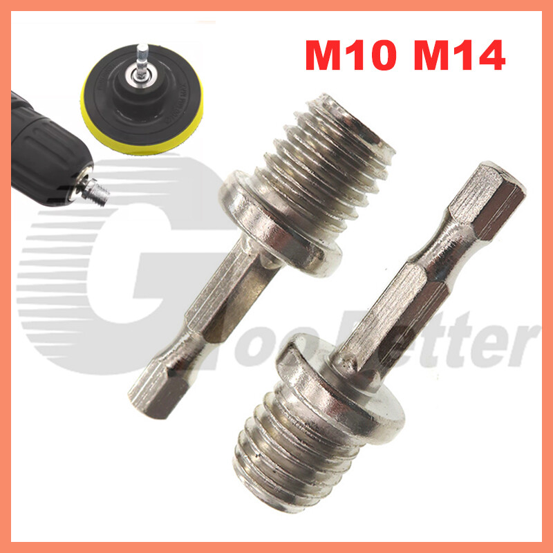 M10 M14 Thread Power Drill Adapter to 1/4″ Hex Shank for Polishing Backing Pads