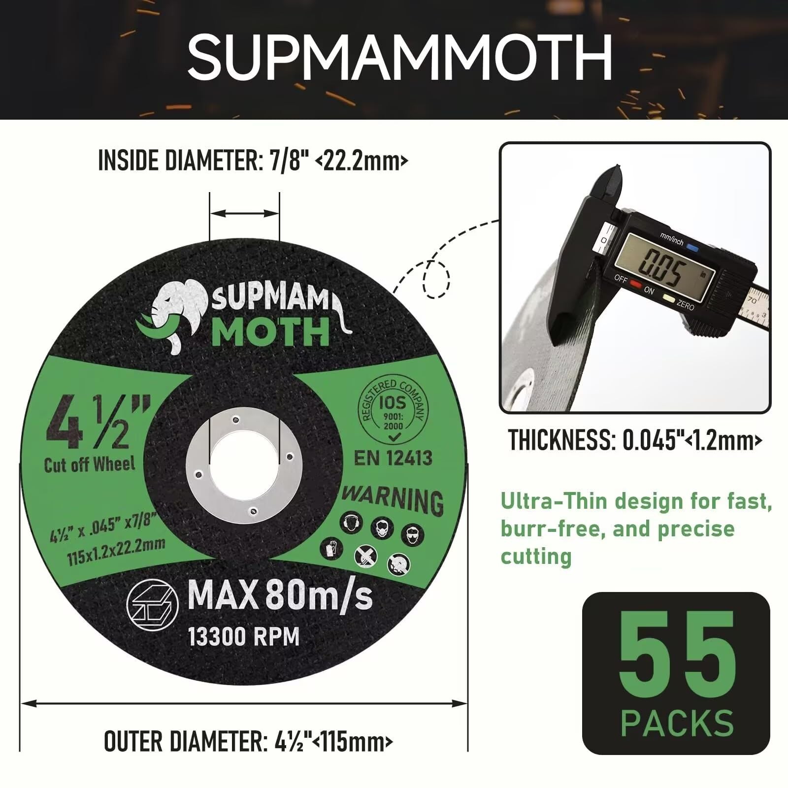 SUPMAMMOTH 55 Pack 4 1/2 Cut Off Wheel Angle Grinder 4 inches, Black