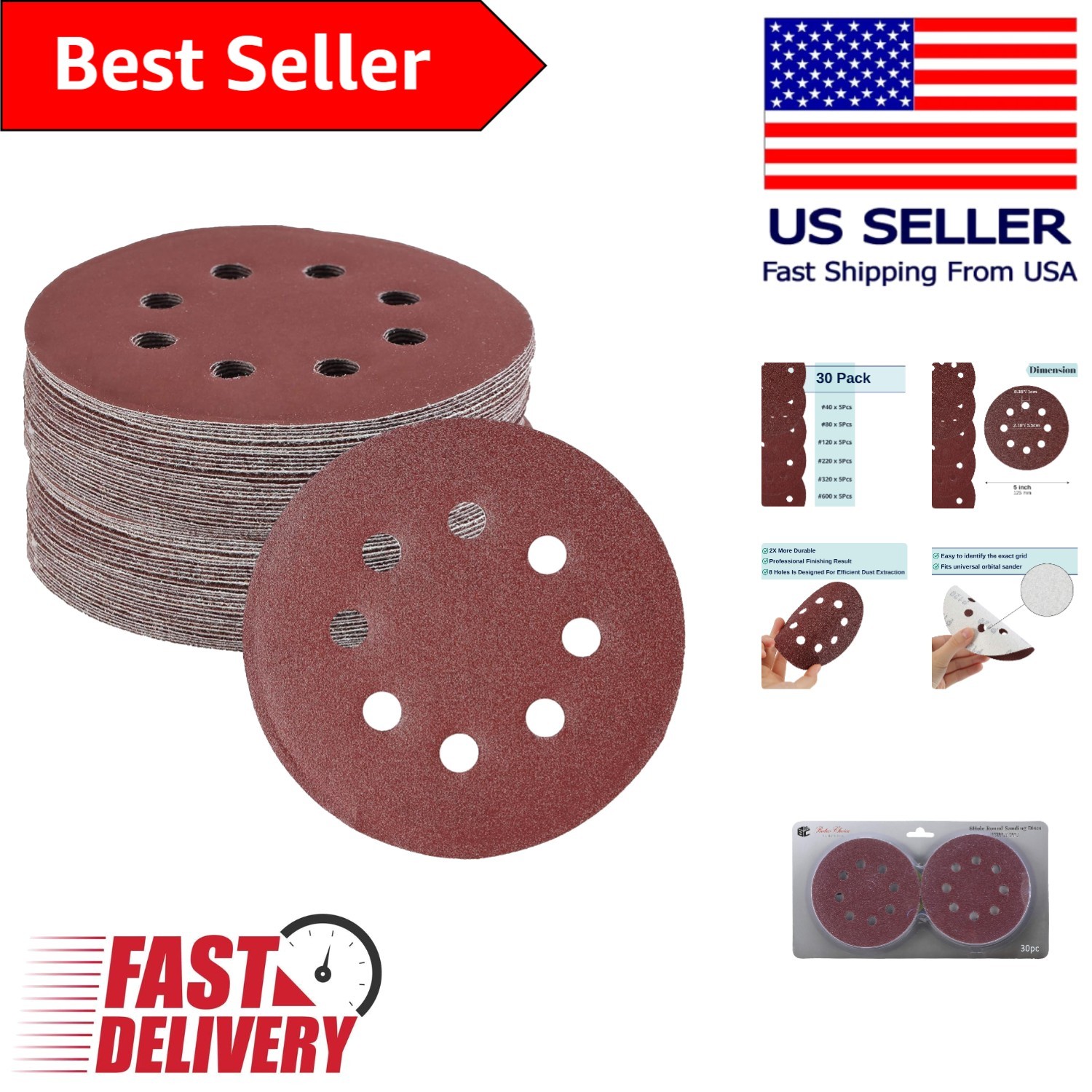 High-Quality 5-Inch Sanding Discs Set – 30 Assorted Grits for Ultimate Finishing