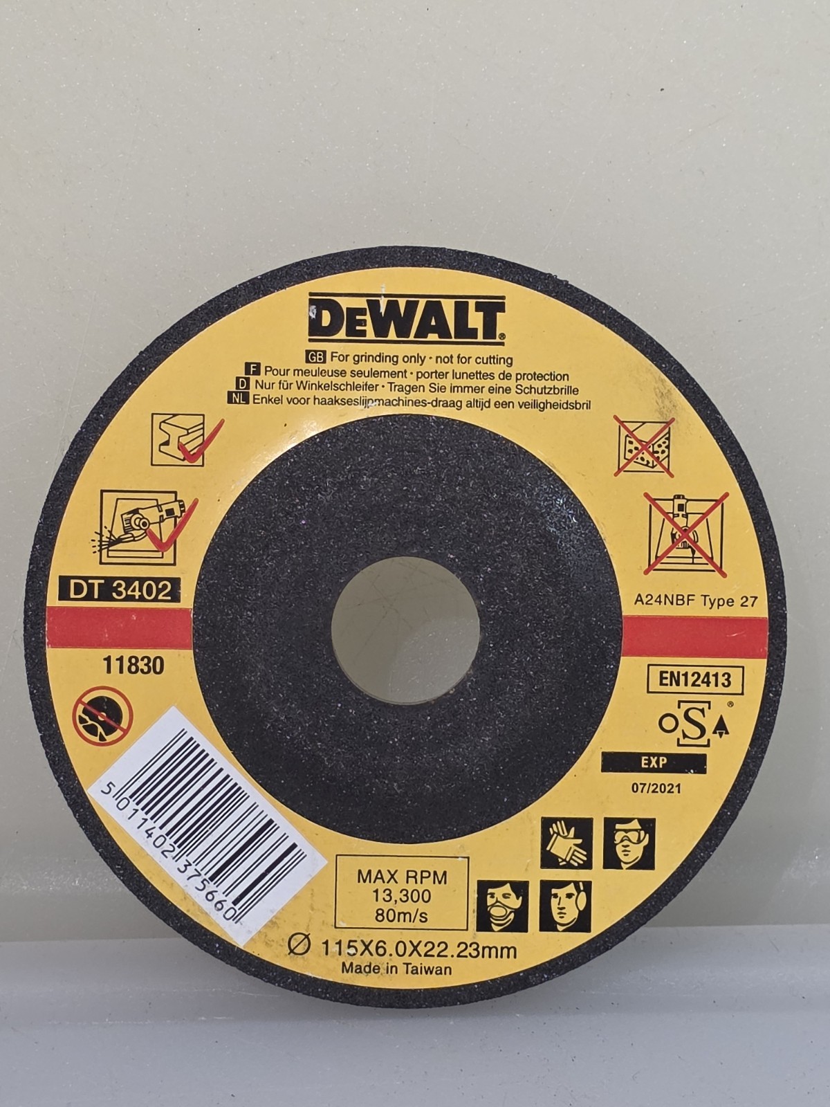 DEWALT DT3402 4.5 inch Grinding Wheel – Yellow 4Pk