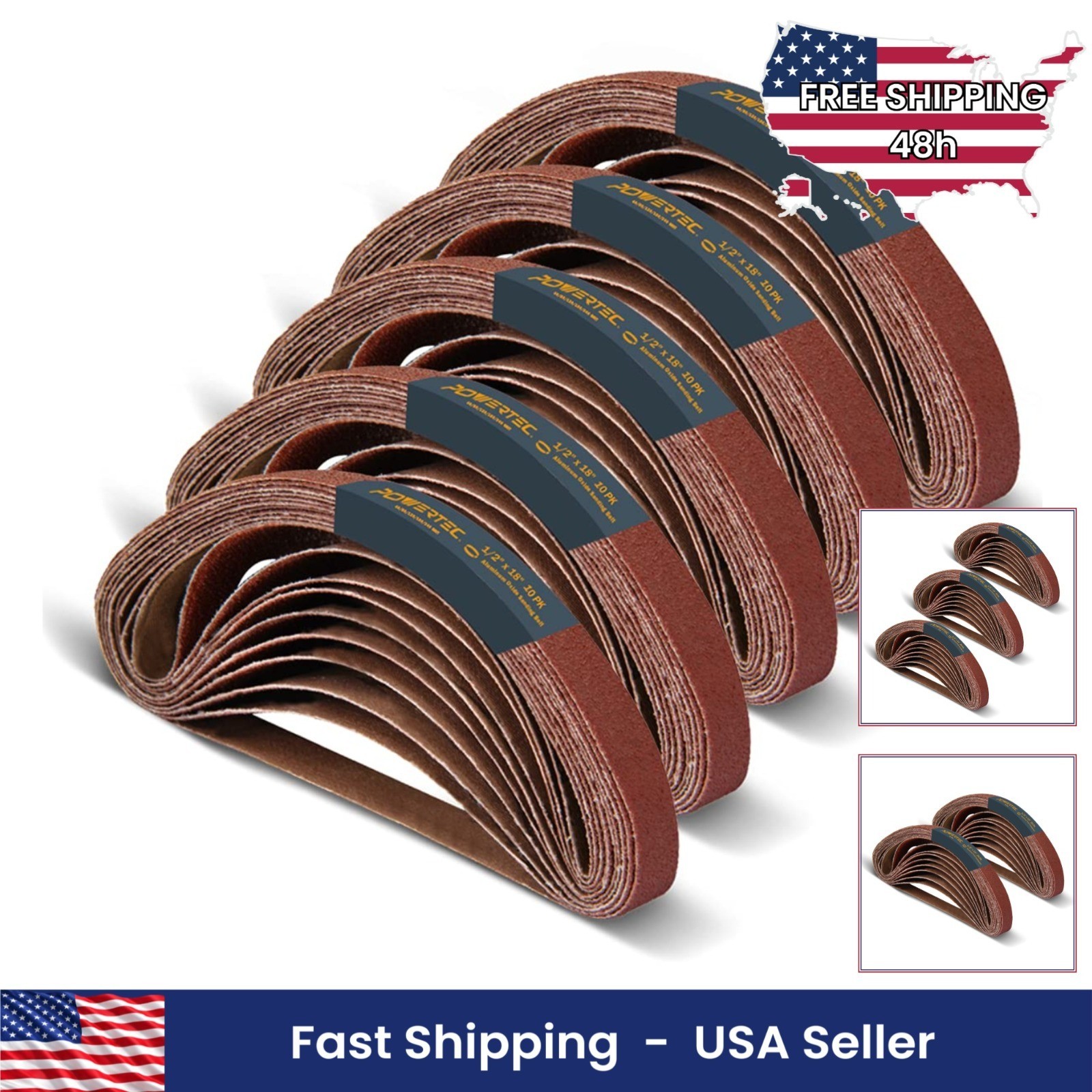 1/2 x 18 Inch Sanding Belts 50PK 40-240 Grit Aluminum Oxide Air File Sander