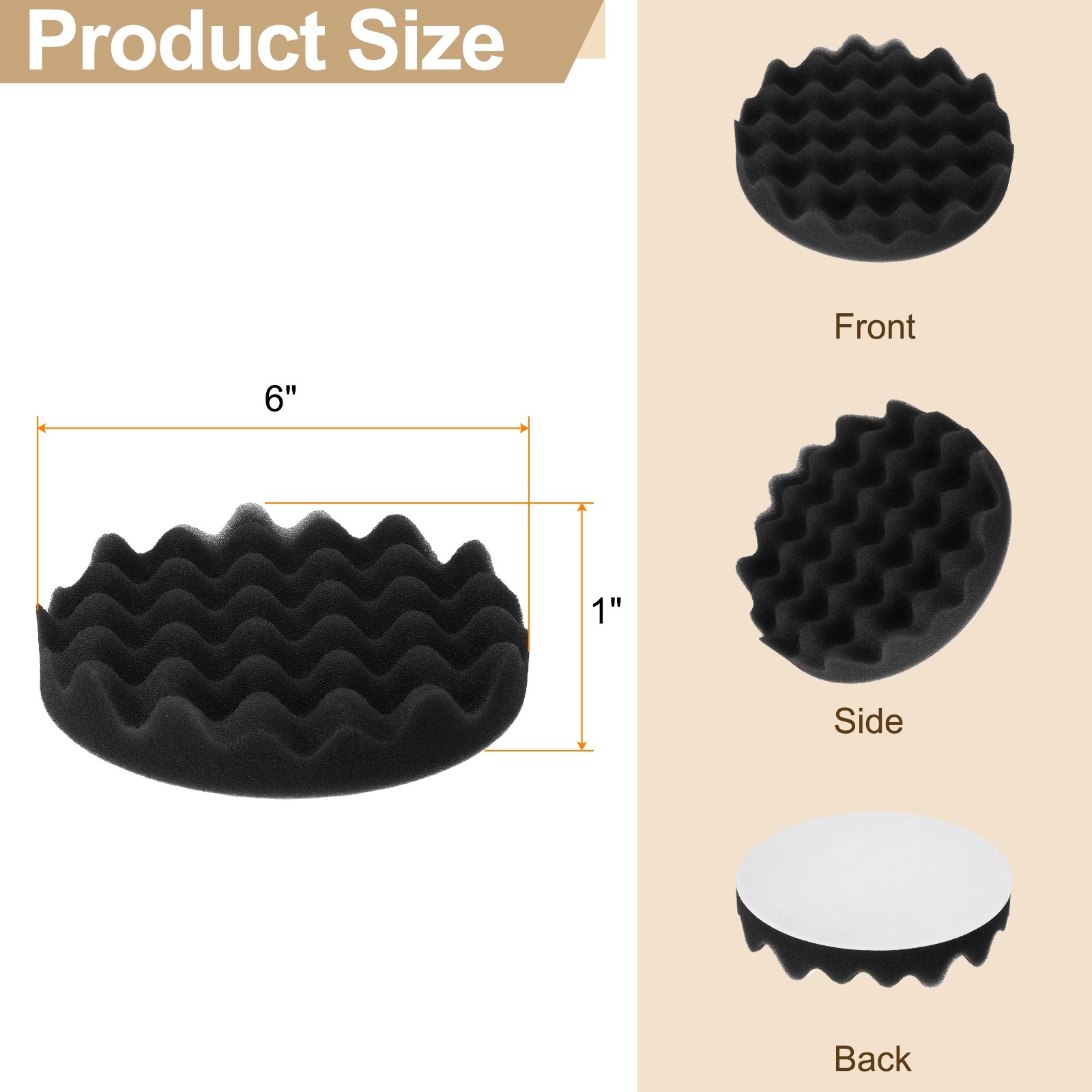 2pcs Buffing Sponge Pads 6″ Polishing Wheel Waffle Finishing Grip Pad Black
