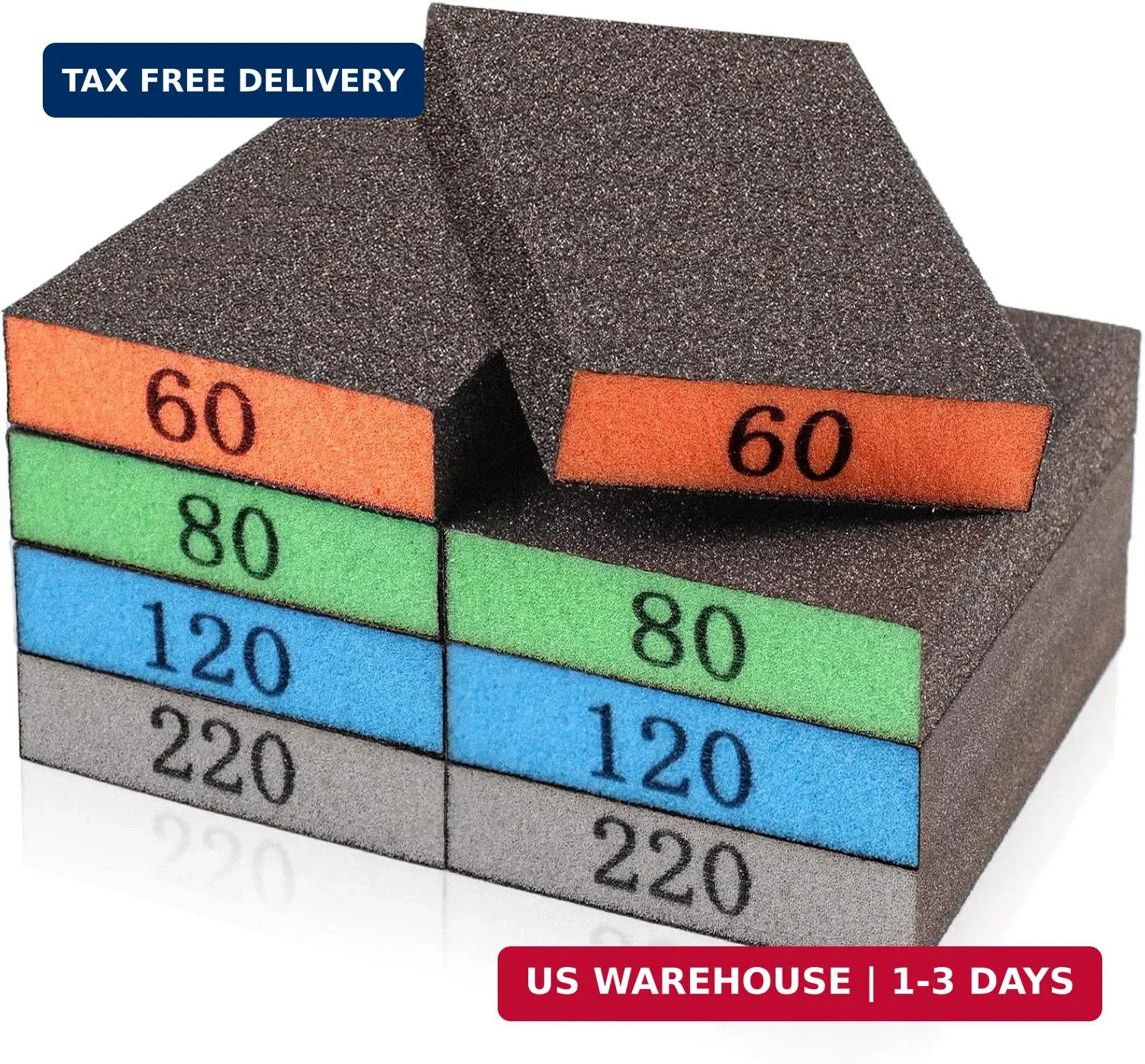 Sanding Sponge Assortment 8 Pack Includes 60 80 120 220 Grit Reusable for