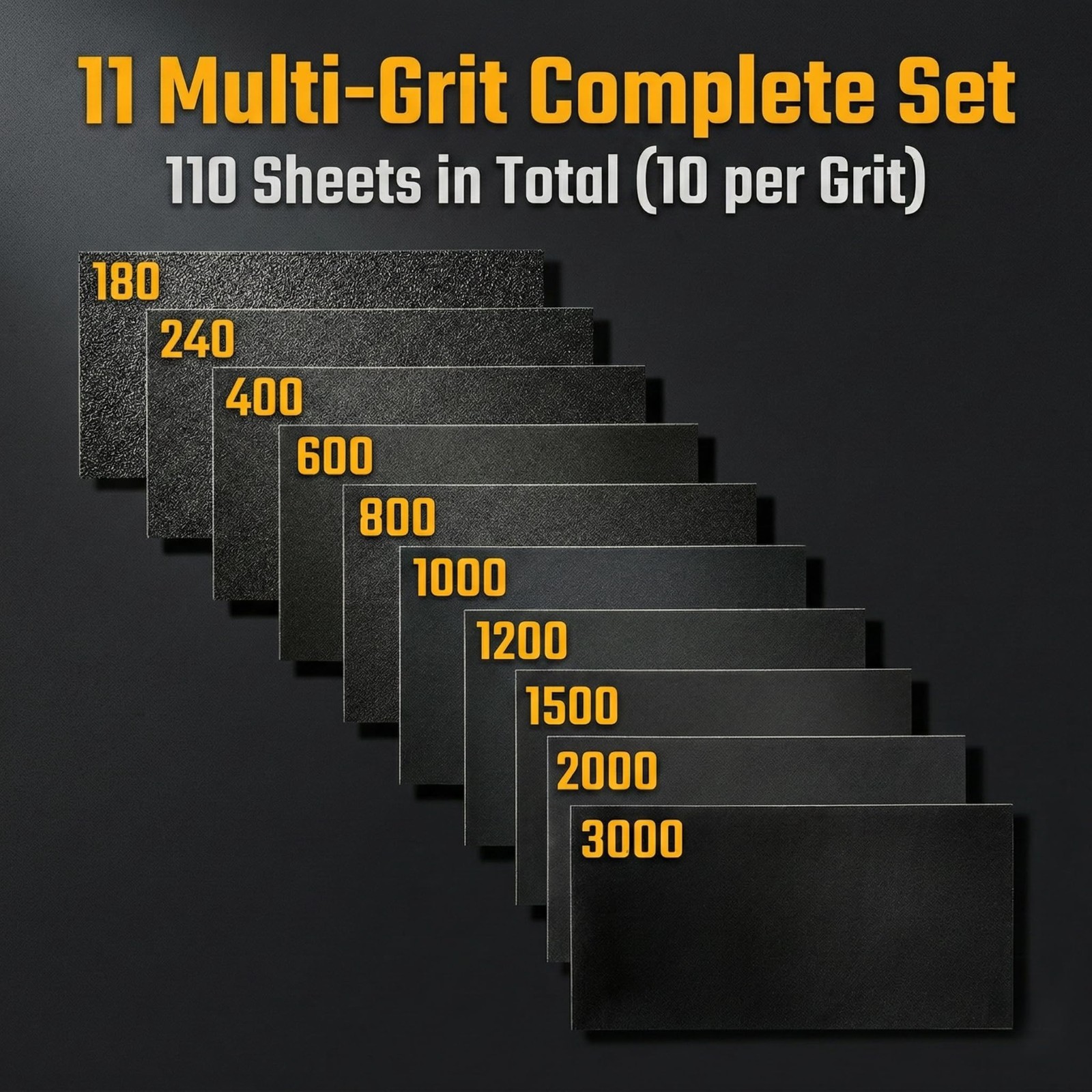 110 PCS Assorted Grit Sandpaper Sheets 120-3000, Wet Dry Kit for Wood, Metal, Au