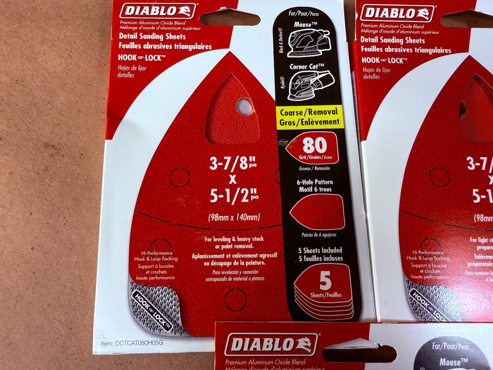 (3) 5-packs Diablo Hook Lock 3-7/8” x 5-1/2″ Sanding Pads 80/120/220 Grit
