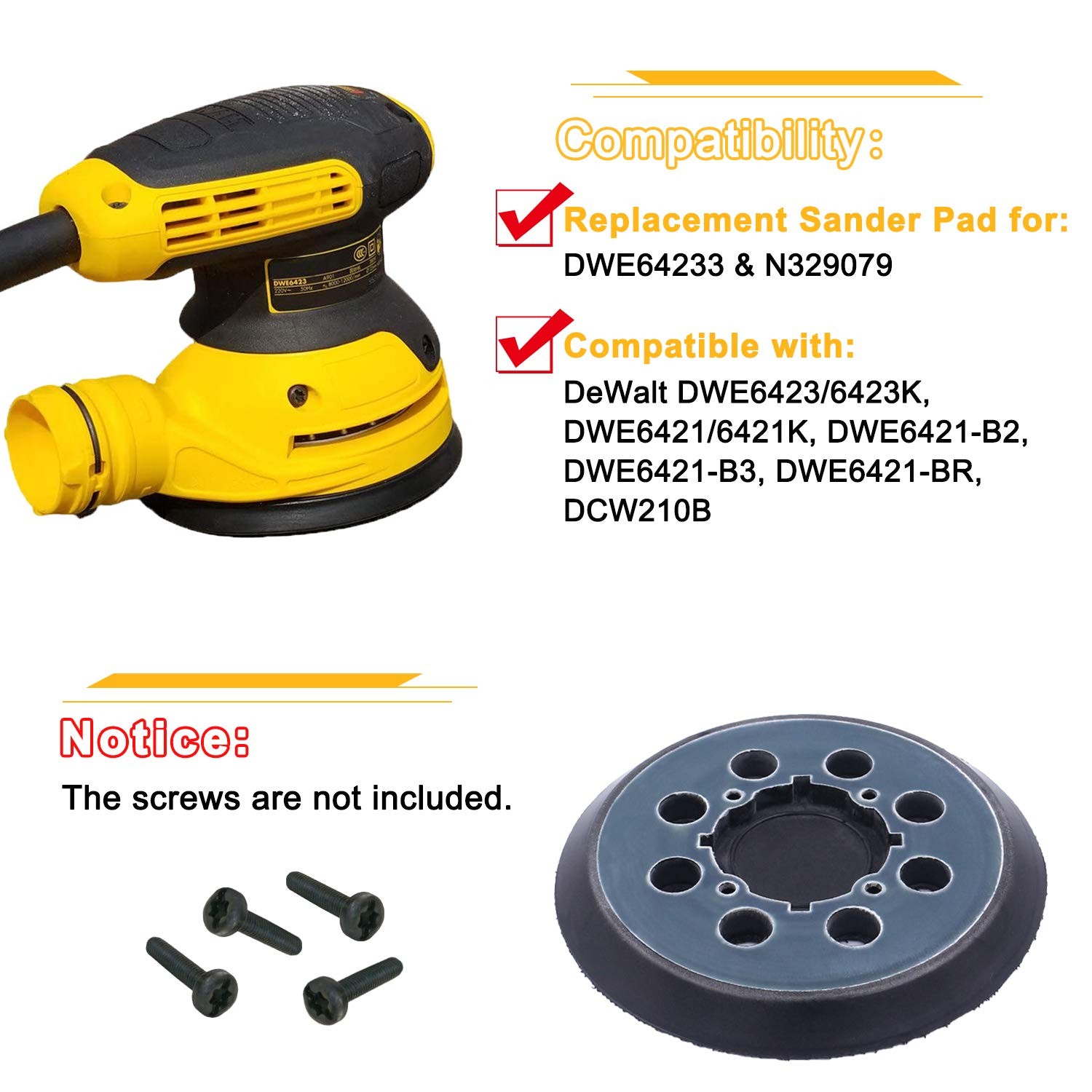 5″ 4-Screw Orbital Sander Pad Replacement Hook Loop for Dewalt N329079 DWE64233