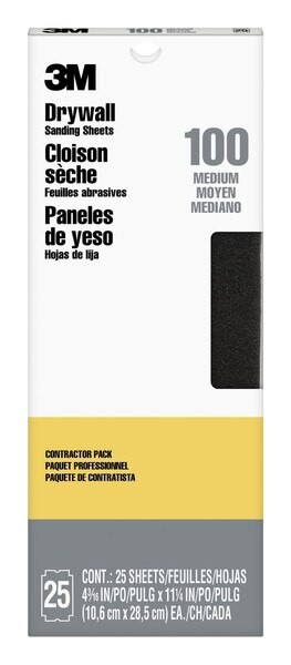 3M Drywall Sanding Sheet 99432NA, 4 3/16 in x 11 1/4 in, 100 grit, 25 shts/pk