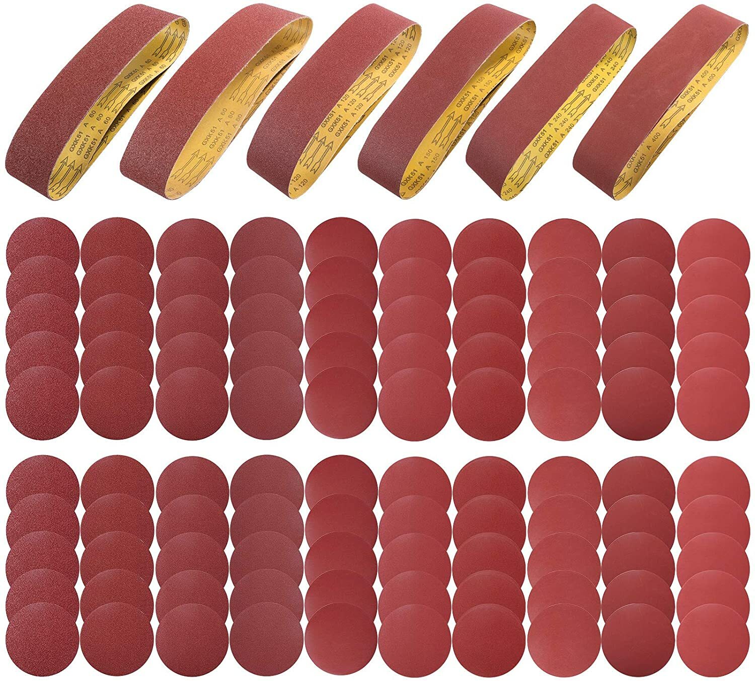 92PC Sanding Belts 4 x36 in 60-400 Grit + 6 in PSA Disc 80-1000 Grit Belt Sander