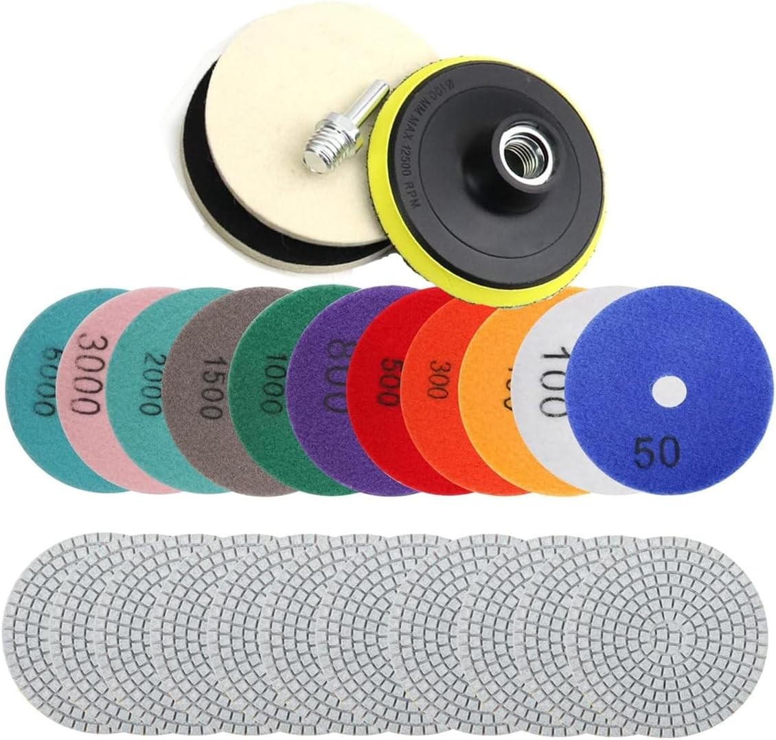 4″ Diamond Polishing Pads 12pcs Wet/Dry 50-6000 Grit for Granite Marble