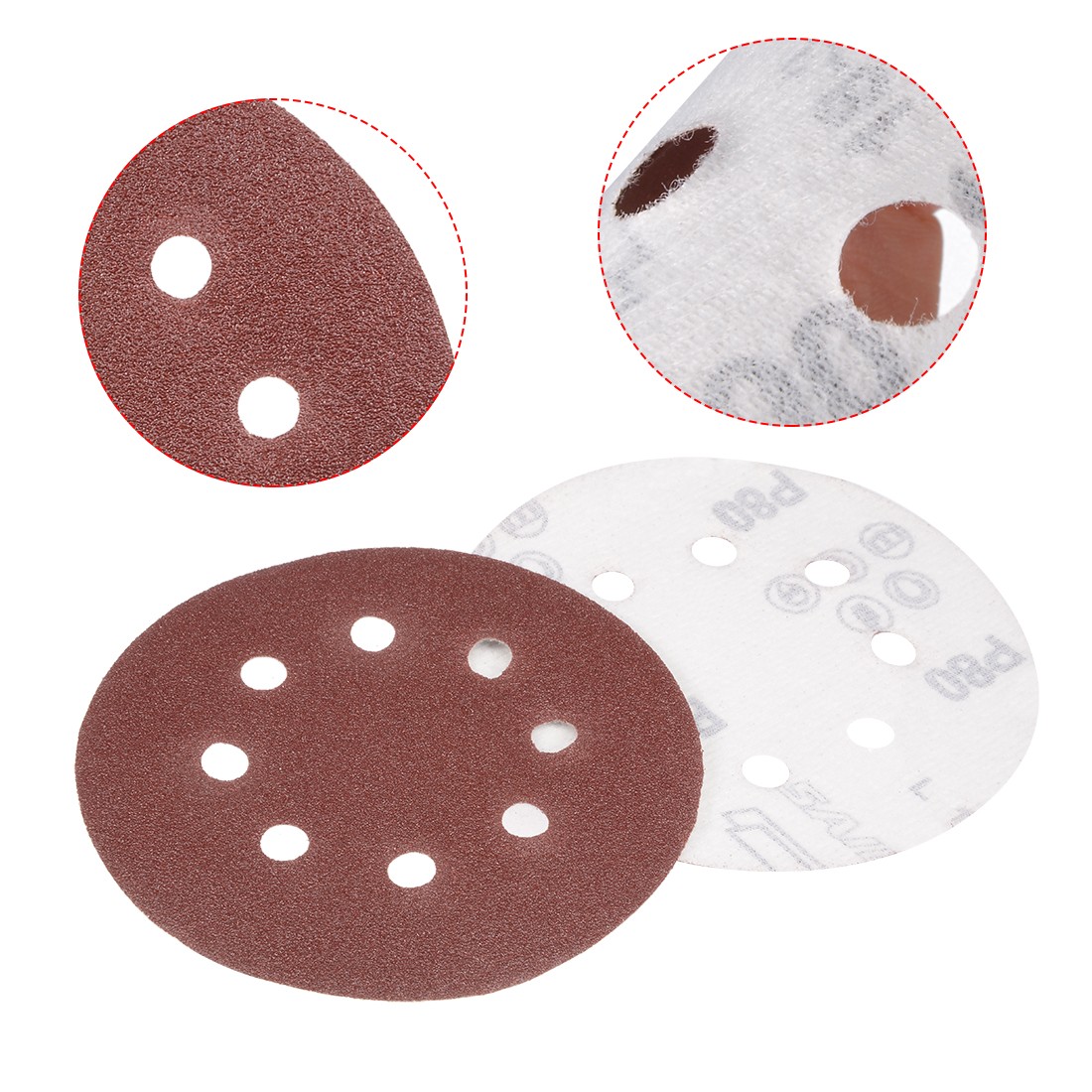 50Pcs 5 Inch 8 Hole Hook and Loop Sanding Disc 80 Grit Flocking Sandpaper Sander