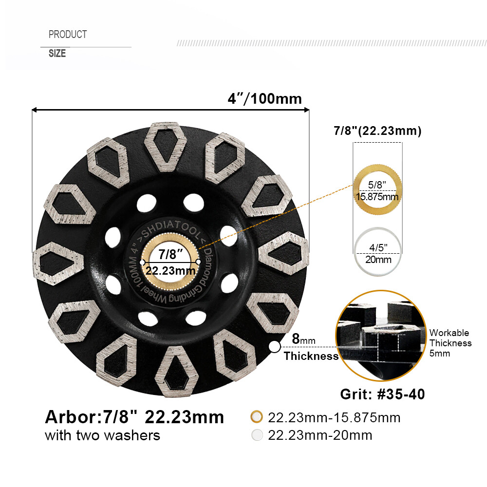 SHDIATOOL 4″ Diamond Grinding Wheel Abrasive Tool Cup Wheel Concrete Masonry