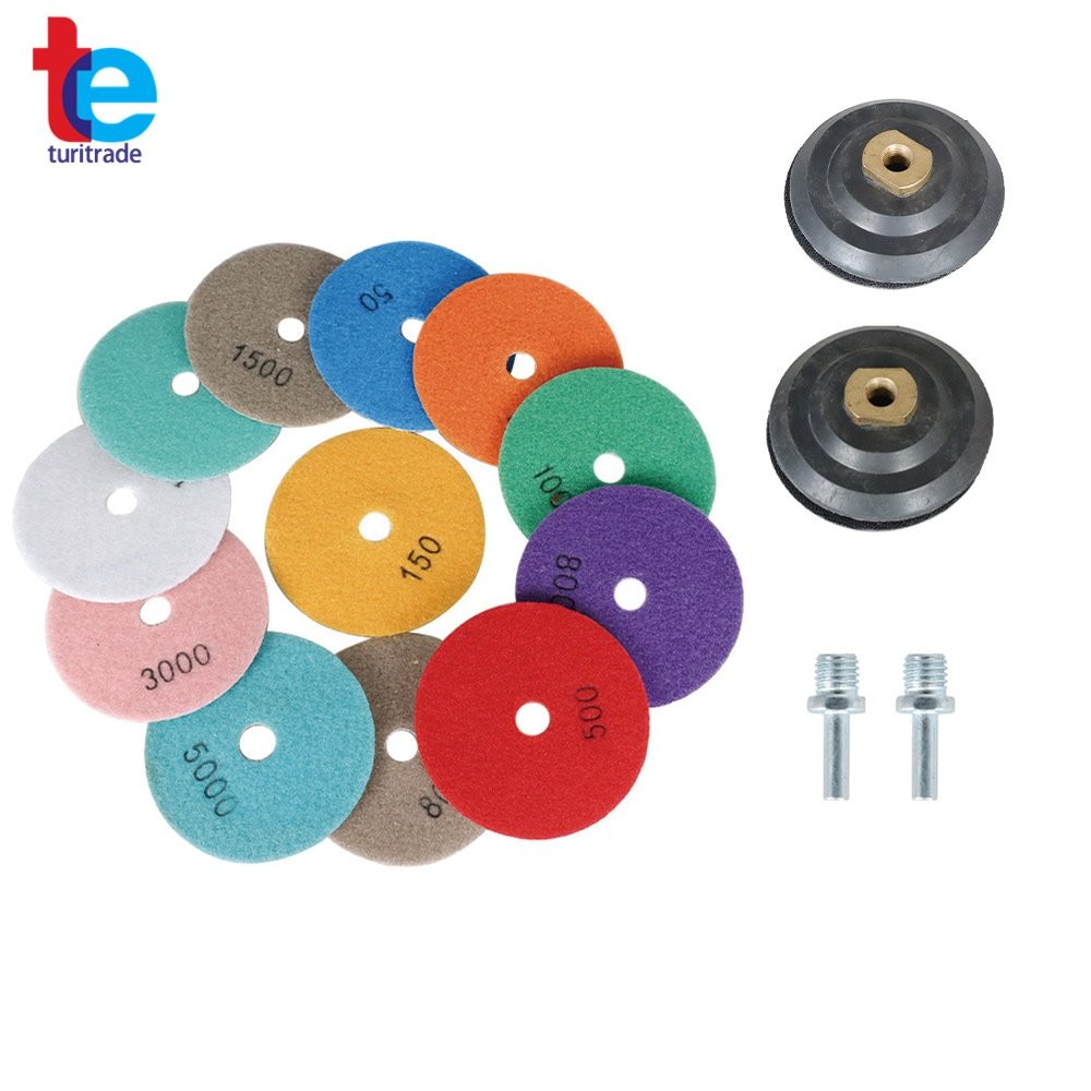 14 Pack 4Inch Diamond Polishing Pads Kit With 2 Pack 5/8In-11 Backer Pads