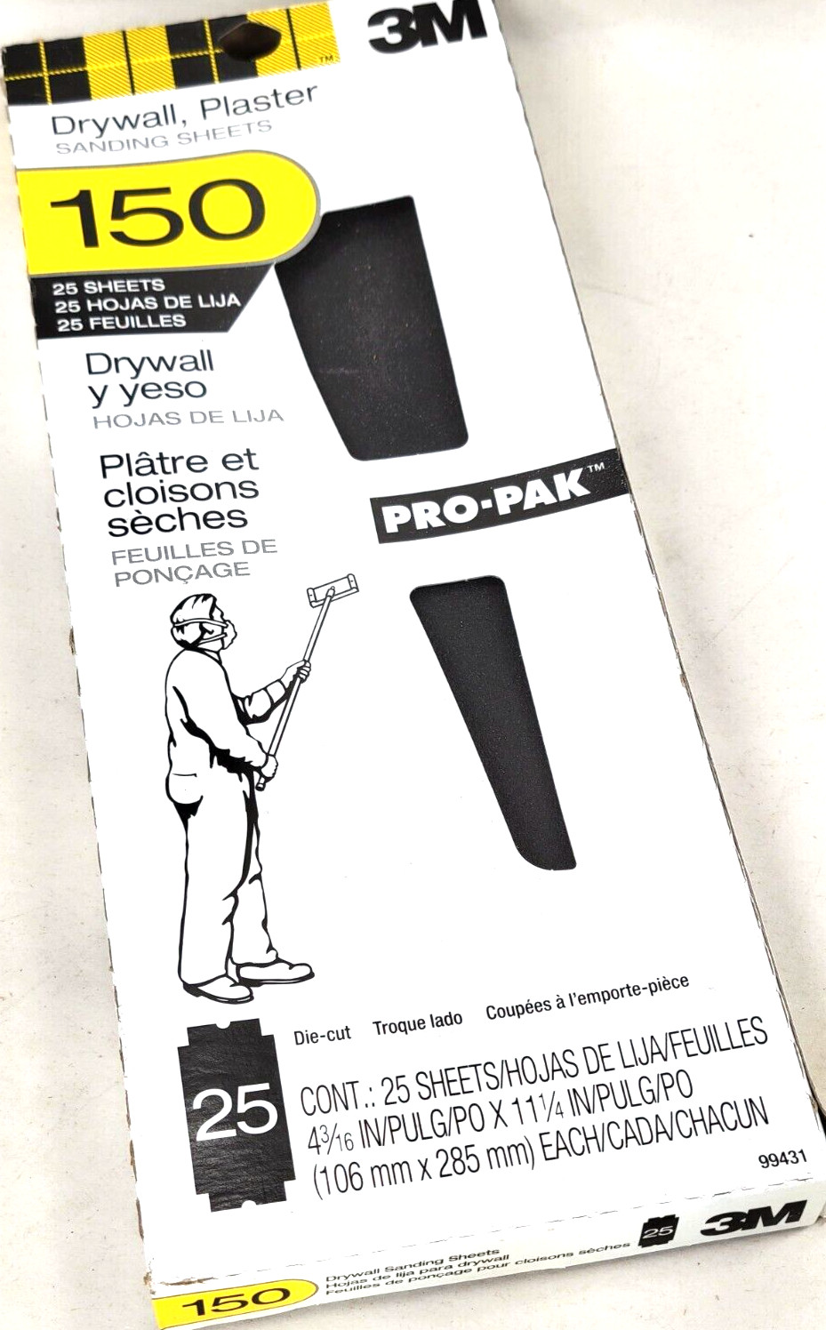 3M 150 Pro-Pak Sanding Sheets Drywall Plaster 4-3/16″ in x 11-1/4″ Qty 25