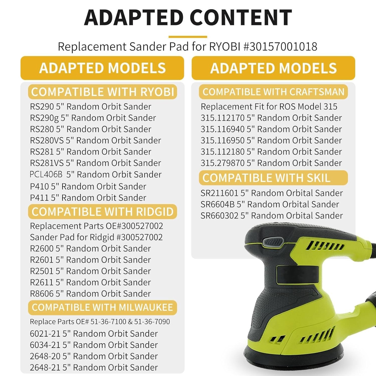 5″ Hook & Loop Sander Pads – 8 Hole Design for Ryobi RS240 RS290 Compatibility