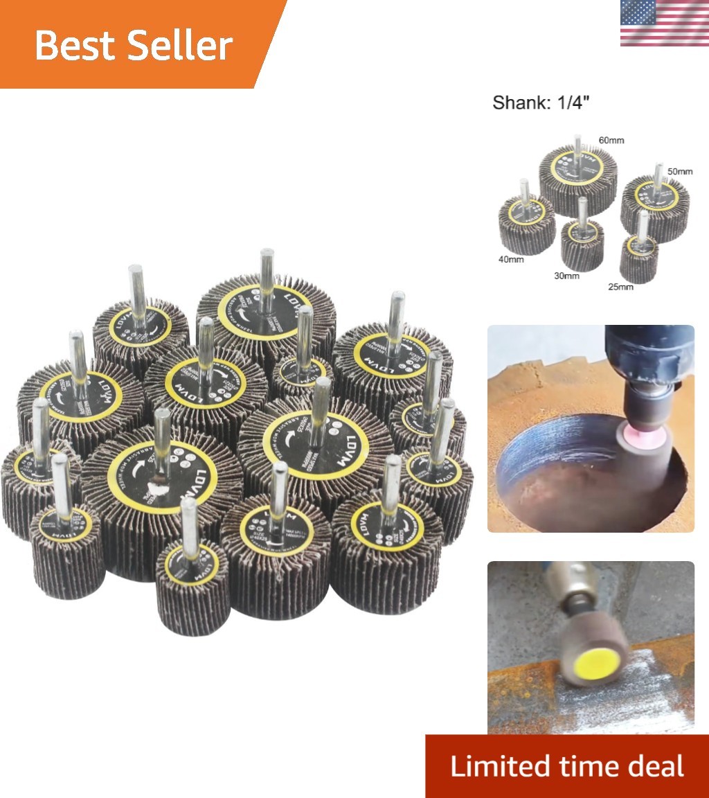 Versatile 15 Pc Flap Wheel Sanding Kits – Sizes 25/30/40/50/60mm for Drills