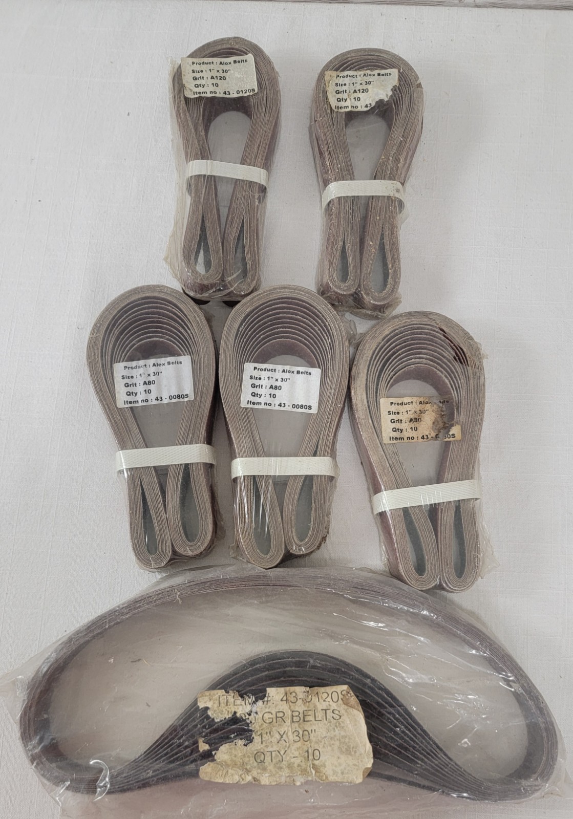 Lot of 60 Sanding Belts 1 x 30 A80 & A120 Alox NOS