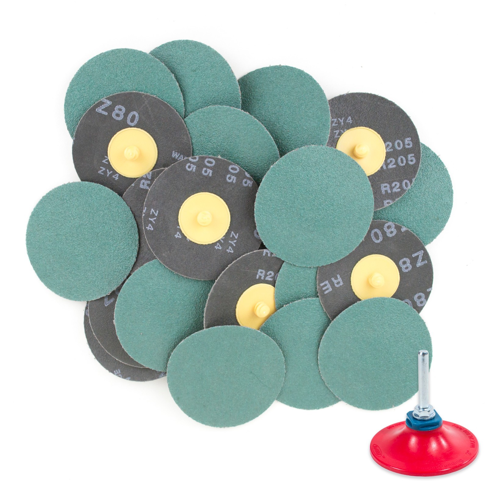 3 inch 80 Grit Zirconia “Roloc” Roll-On Sanding Discs (25 pcs) with Holder