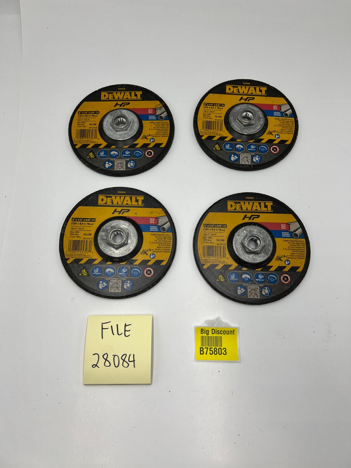 Qty 4 DeWalt OEM Grinding Wheel Metal Type 27 6 “x 1/4″ x 5/8”-11 DW4626