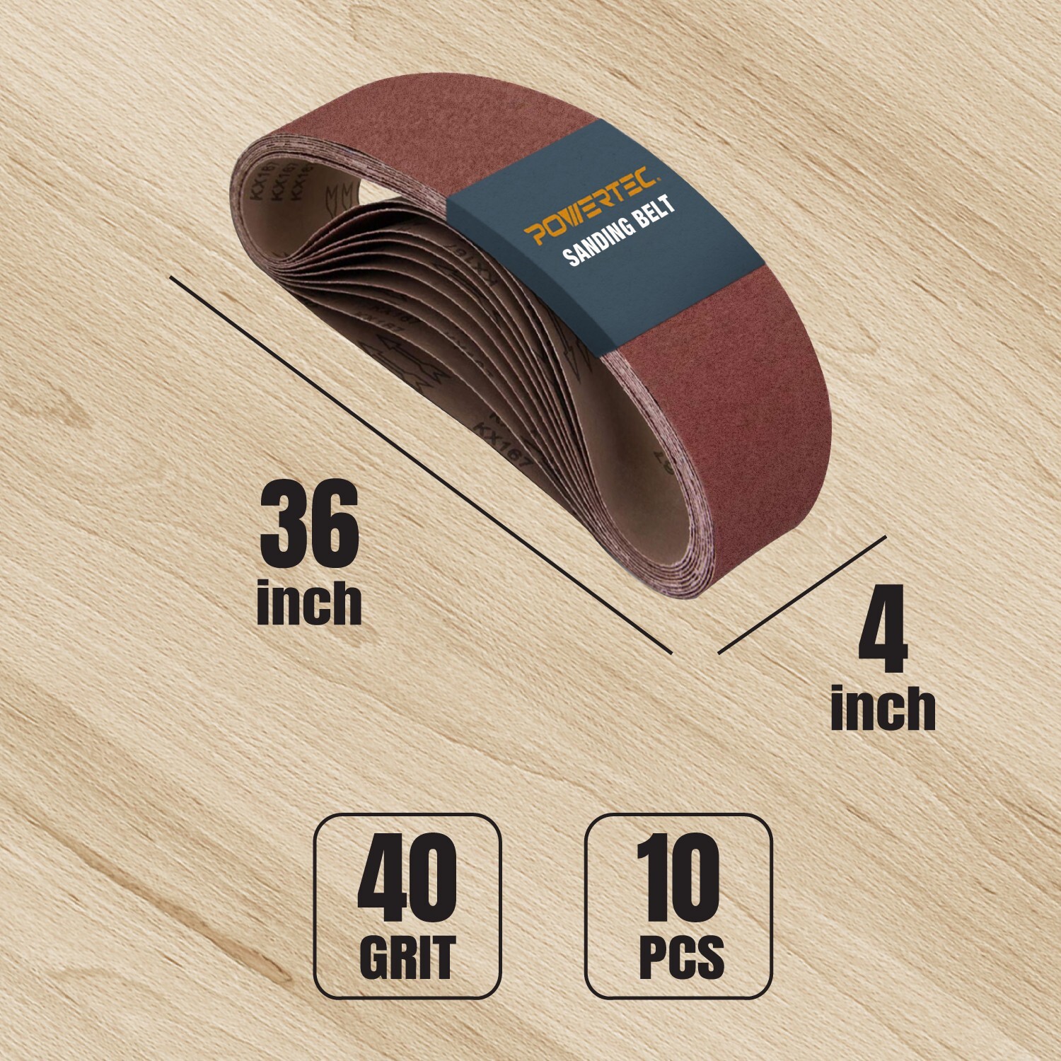 POWERTEC 4 x 36″ Sanding Belt 40 Grit 10 PK Aluminum Oxide Sandpaper 110620