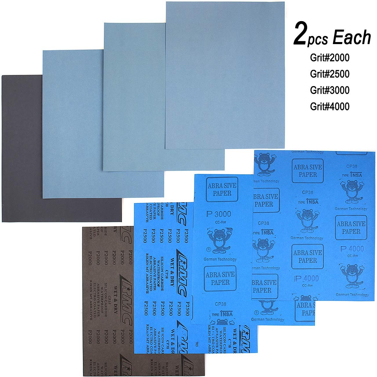 CenterZ 9×11 inch 18 Sheets Sandpaper, Wet or Dry 2000-12000 Grit 9 Assortmen…
